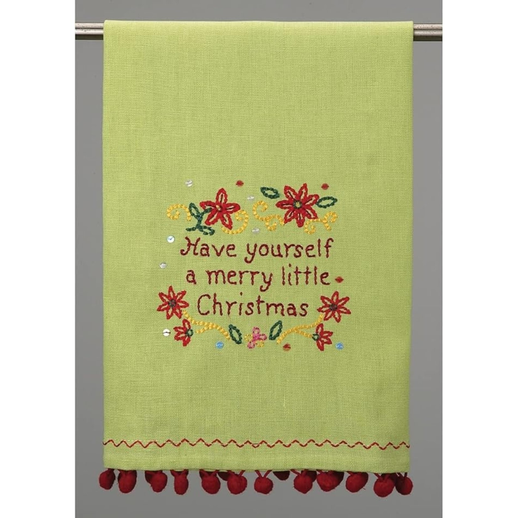 Peking Handicraft A Merry Little Christmas with Pom Pom Dish Towel