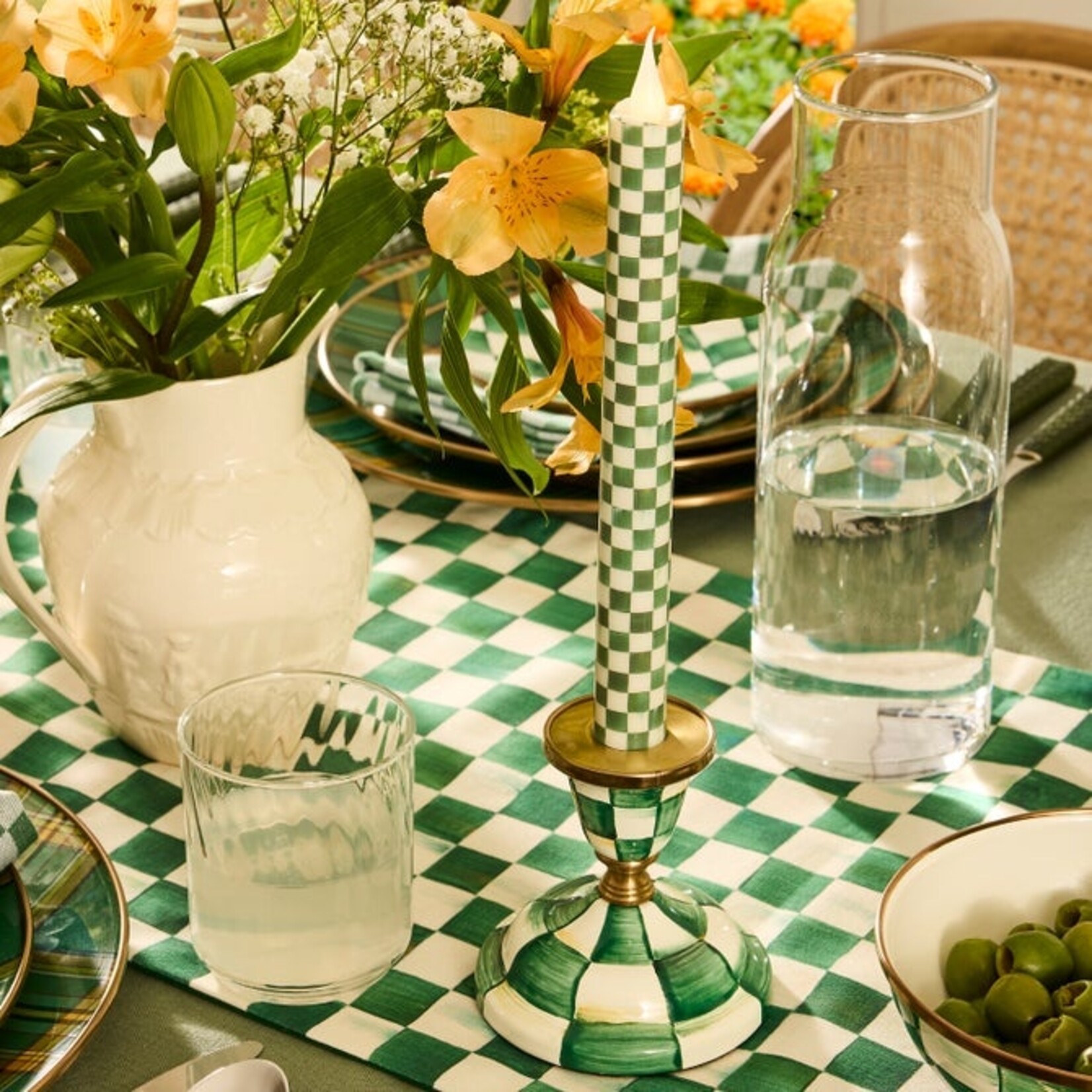 Mackenzie-Childs Mackenzie-Childs Emerald Check Short Candlestick