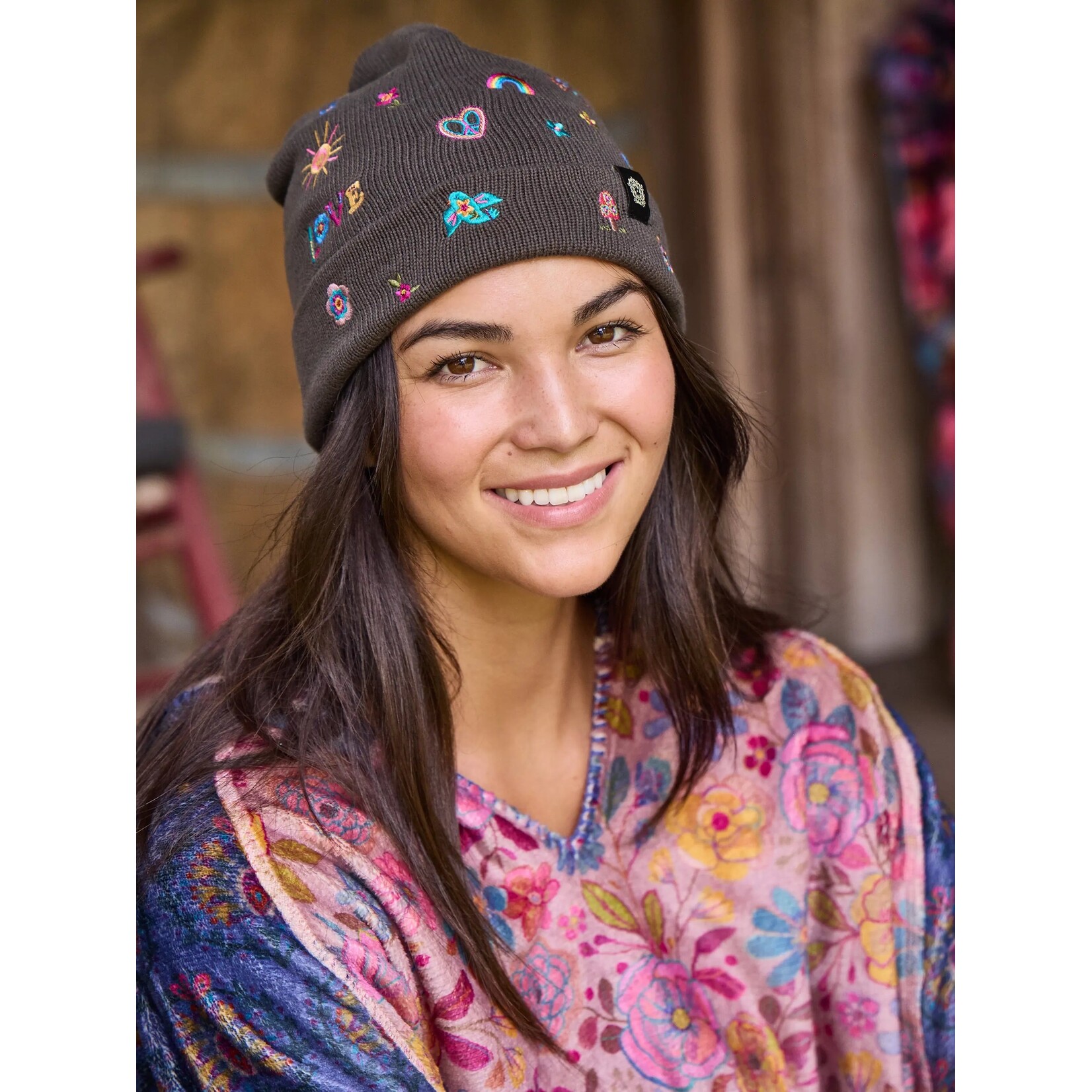 Natural Life Natural Life Charcoal Doodle Embroidered Beanie