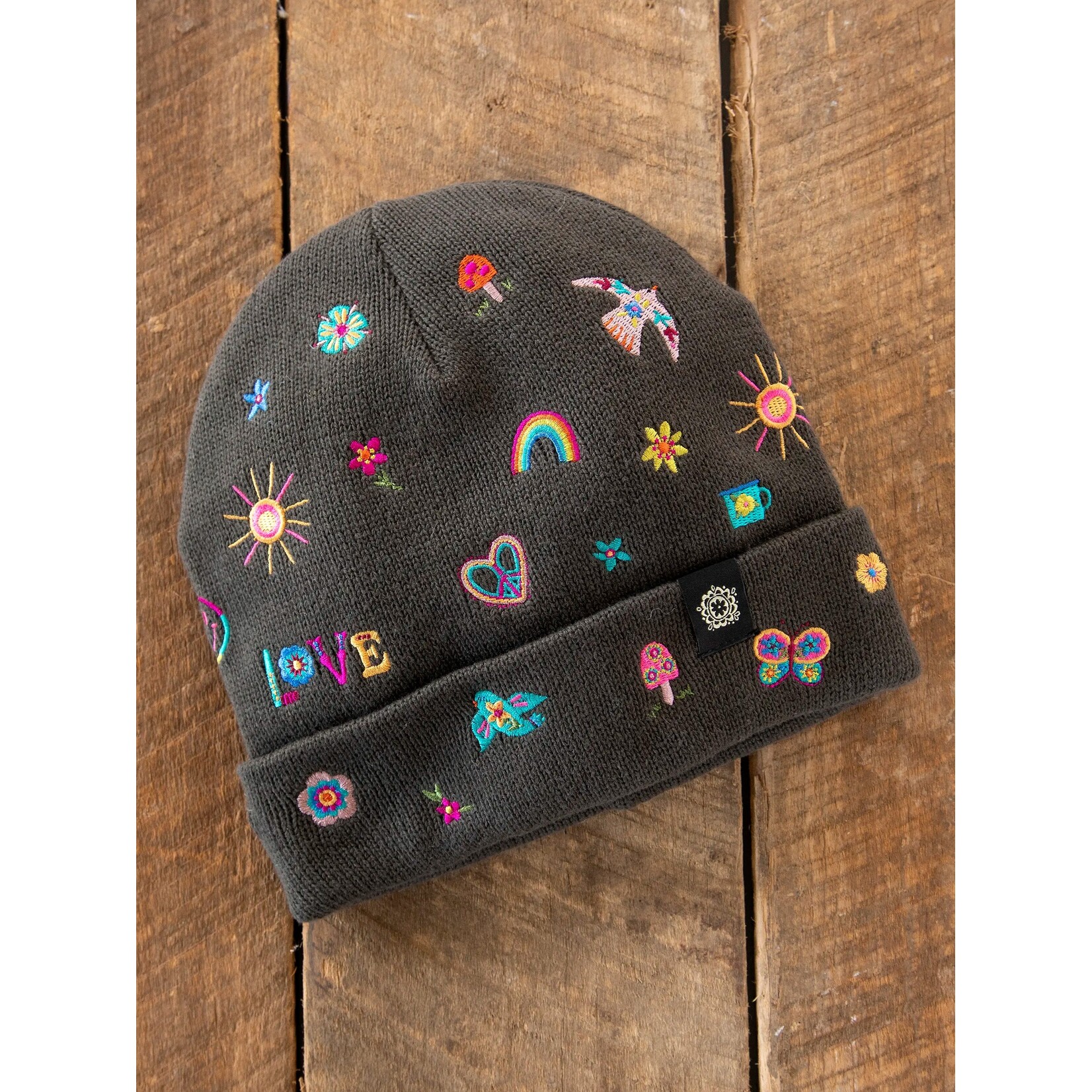 Natural Life Natural Life Charcoal Doodle Embroidered Beanie
