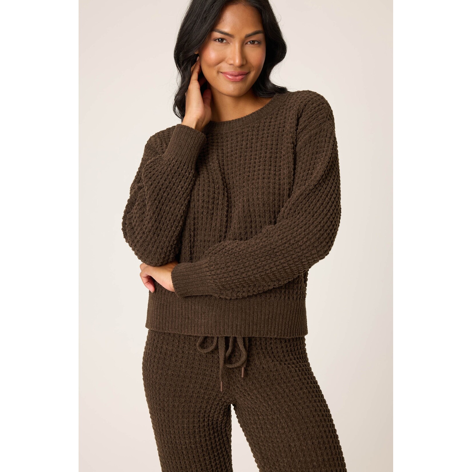 P.J. Salvage P.J. Salvage Chenille Waffle Long Sleeve Chocolate Top
