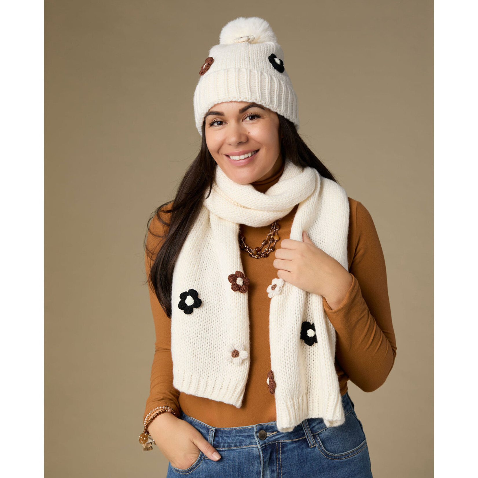 Coco+Carmen Flower Embellished Knit Hat