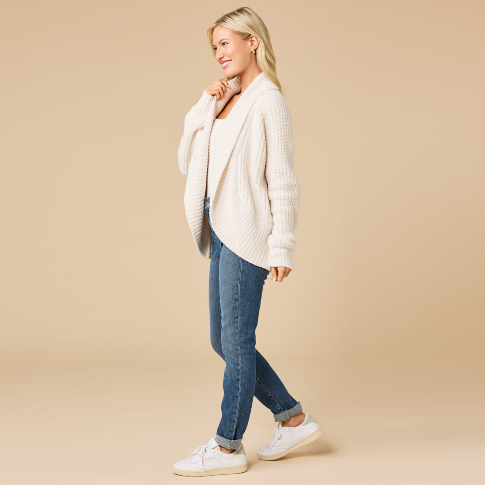 Softies Almond Waffle Marshmallow Cocoon Cardigan