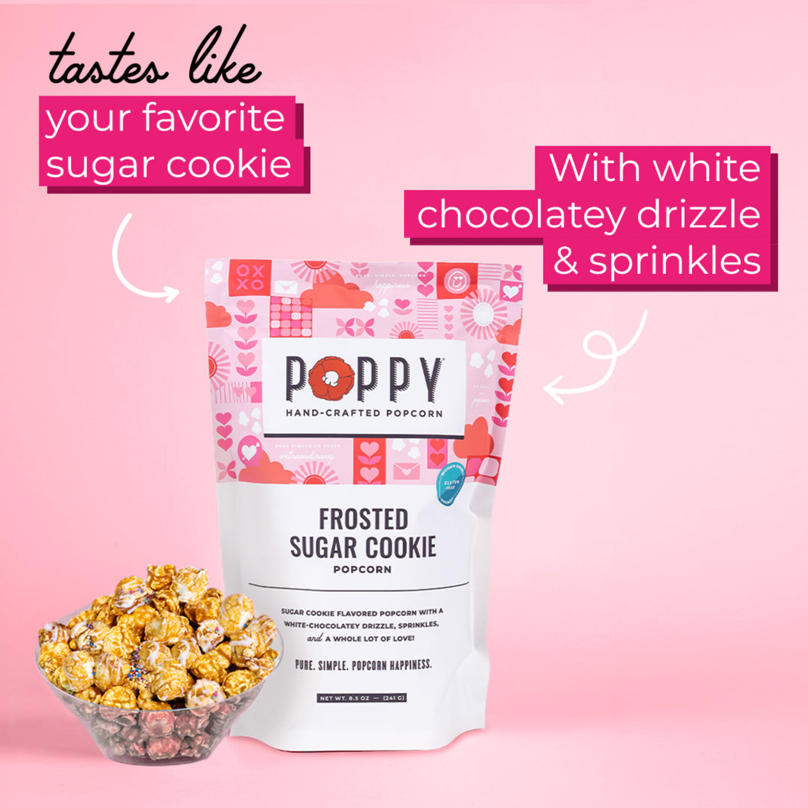 Poppy Handcrafted Popcorn Poppy Hand-Crafted Popcorn Frosted Sugar Cookie Valentine's Day Market Bag