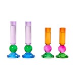 Two's Company Glass Taper Candlestick Holder Small Pink Orange Green