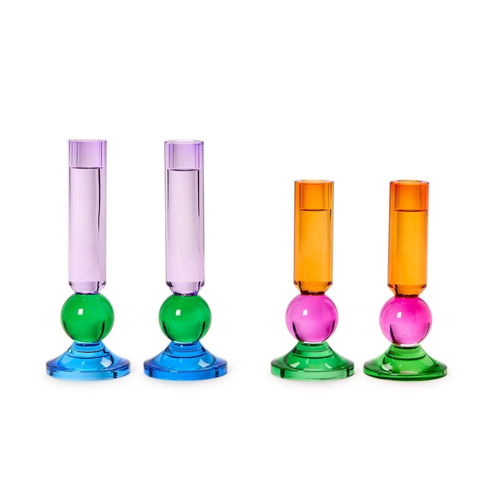 Two's Company Glass Taper Candlestick Holder Small Pink Orange Green