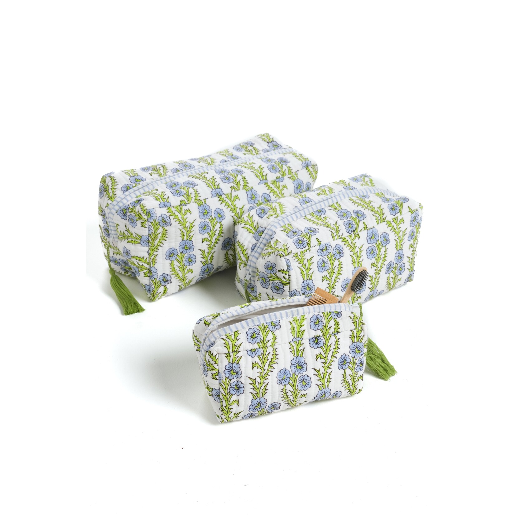 Inner Child Forget-Me-Not Blockprint Makeup Bag in Blue Small