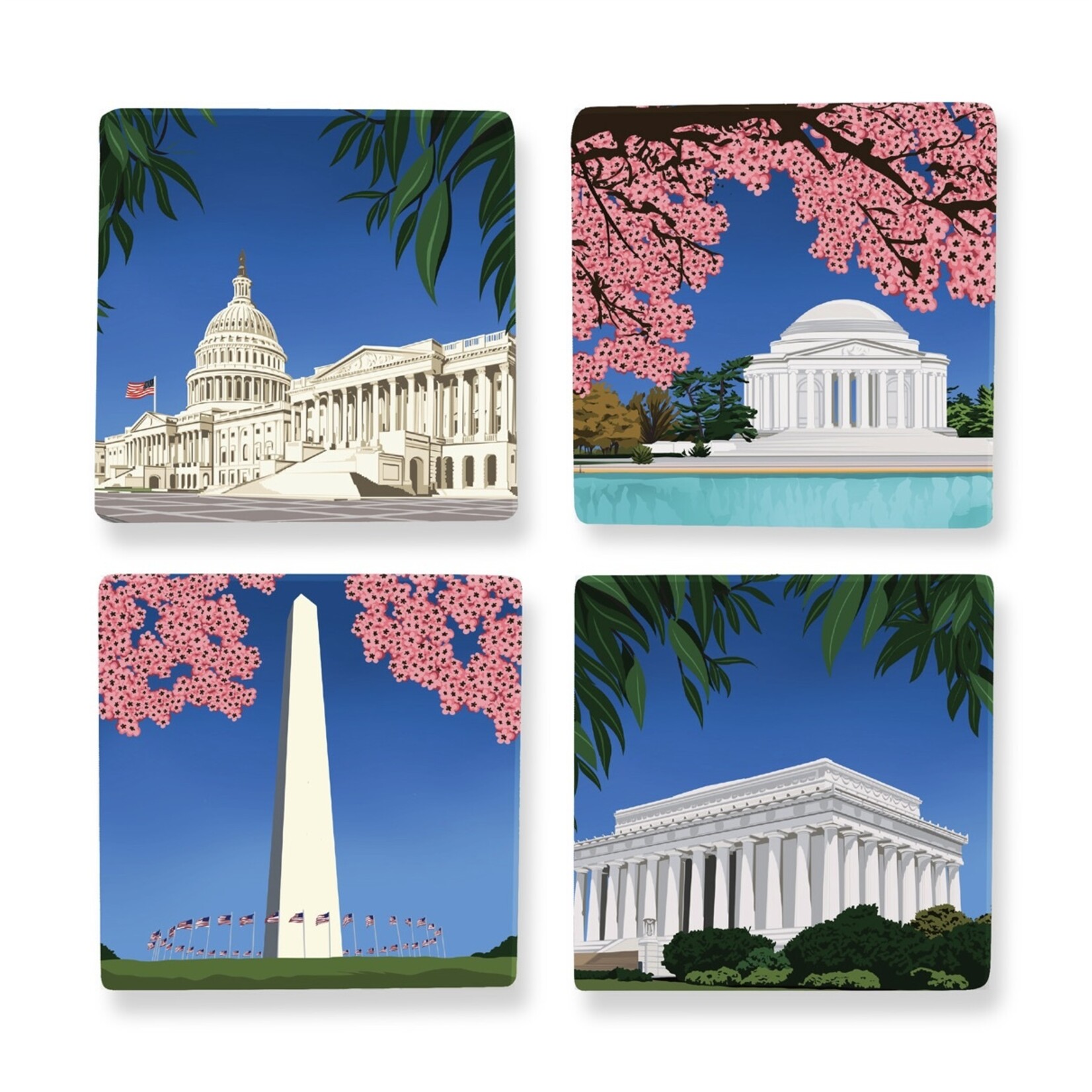 Naked Decor DC Proud Collection: DC Monuments Coasters (with Cherry Blossoms) - Set of 4