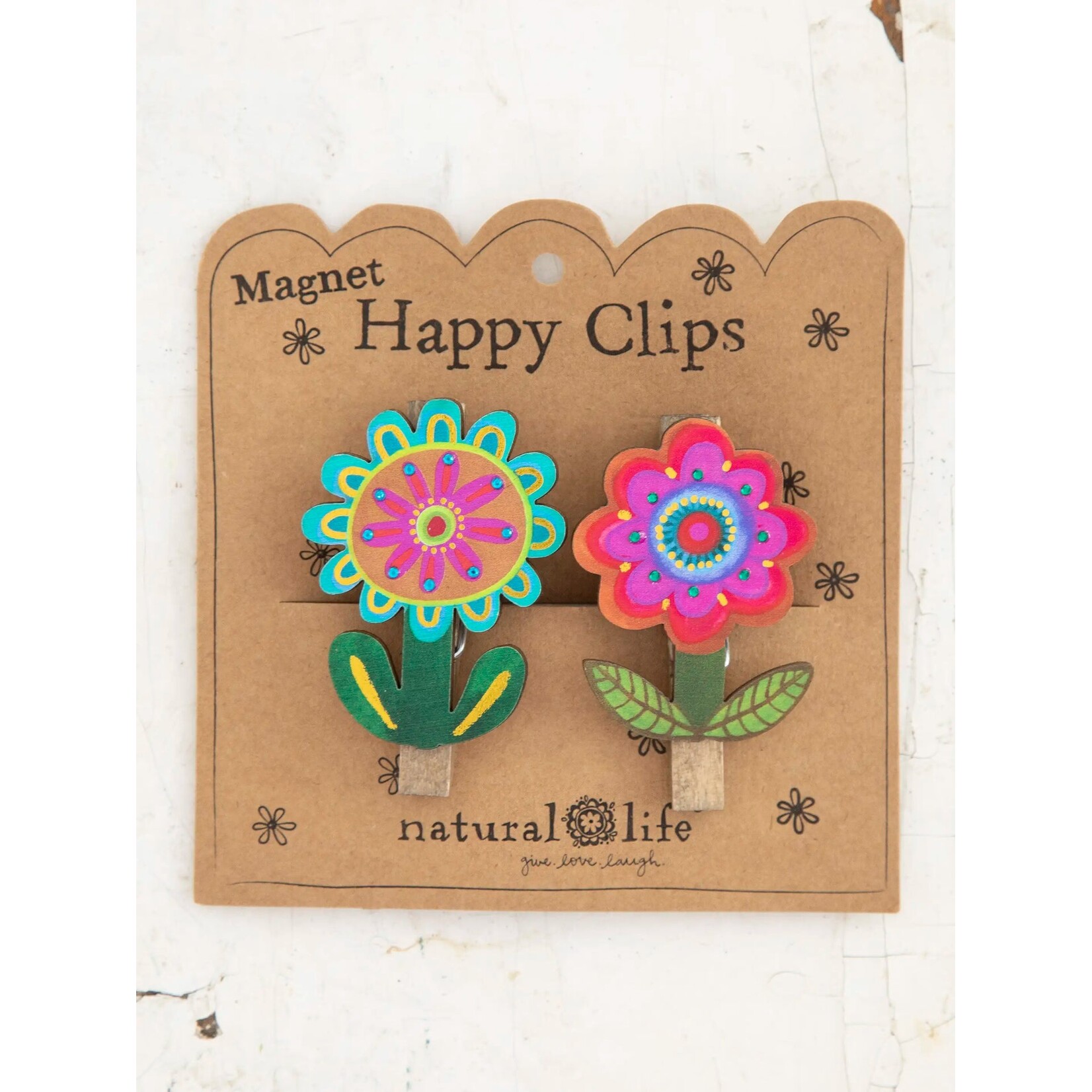 Natural Life Happy Clip Flower Magnet Bag Clips, Set of 2