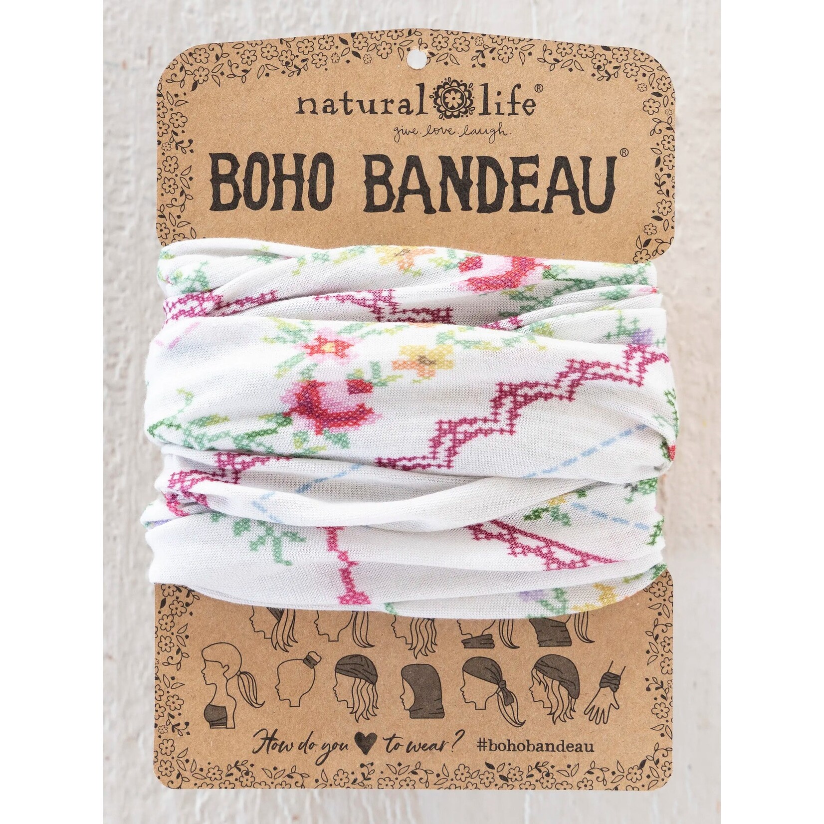 Natural Life Heirloom Cross Stitch Ivory Full Boho Bandeau® Headband