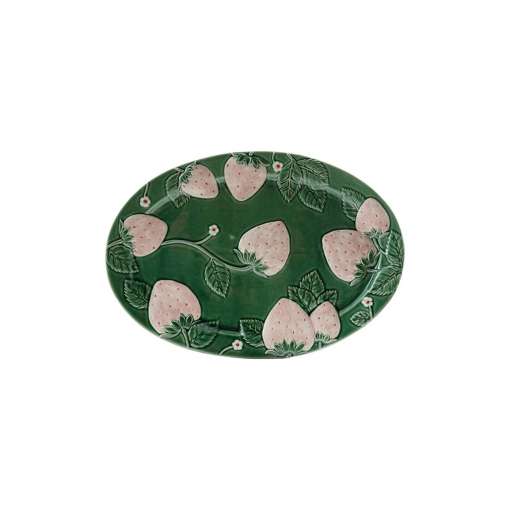 Hazel Mazel Oval Hand-Painted Embossed Stoneware Platter with Strawberries