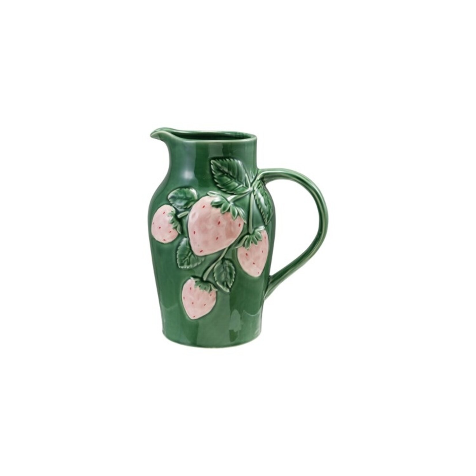 Hazel Mazel Hand-Painted Embossed Stoneware Pitcher with Strawberries