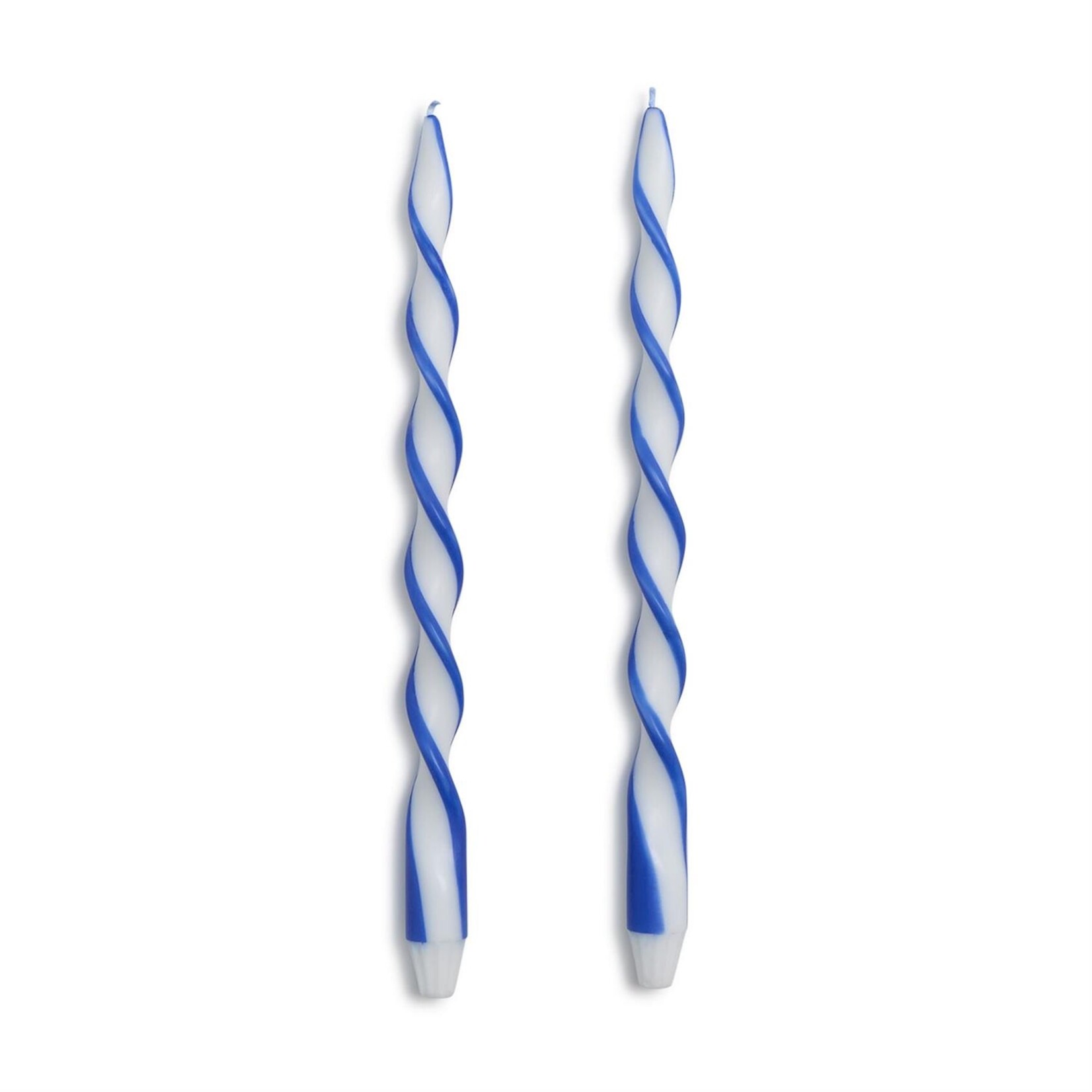 Two's Company Twist and Glow Blue Ribbon Tapers Candles 15 3/4 " Set of 2
