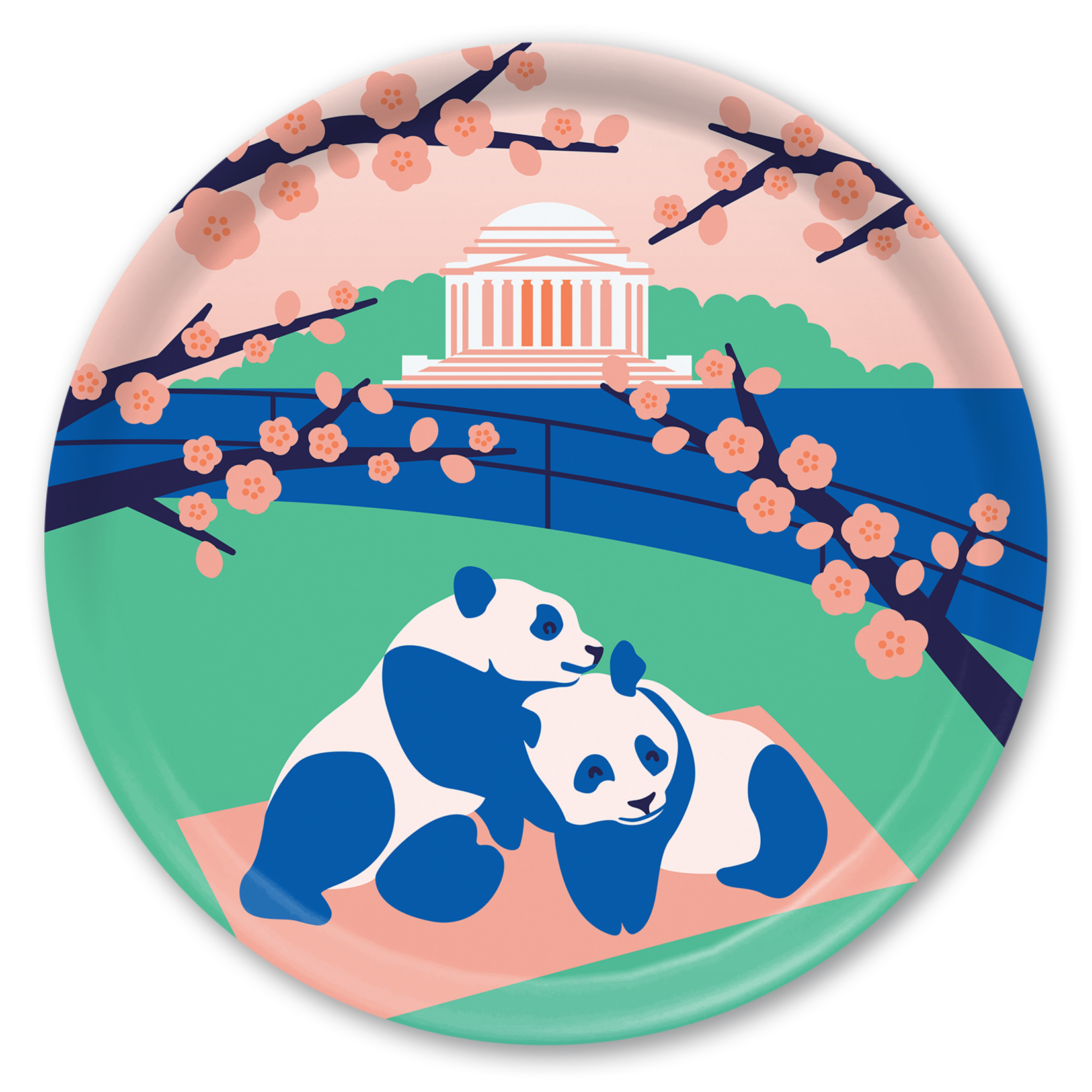 Trays4Us Panda Jefferson Monument 15.7" Round Tray