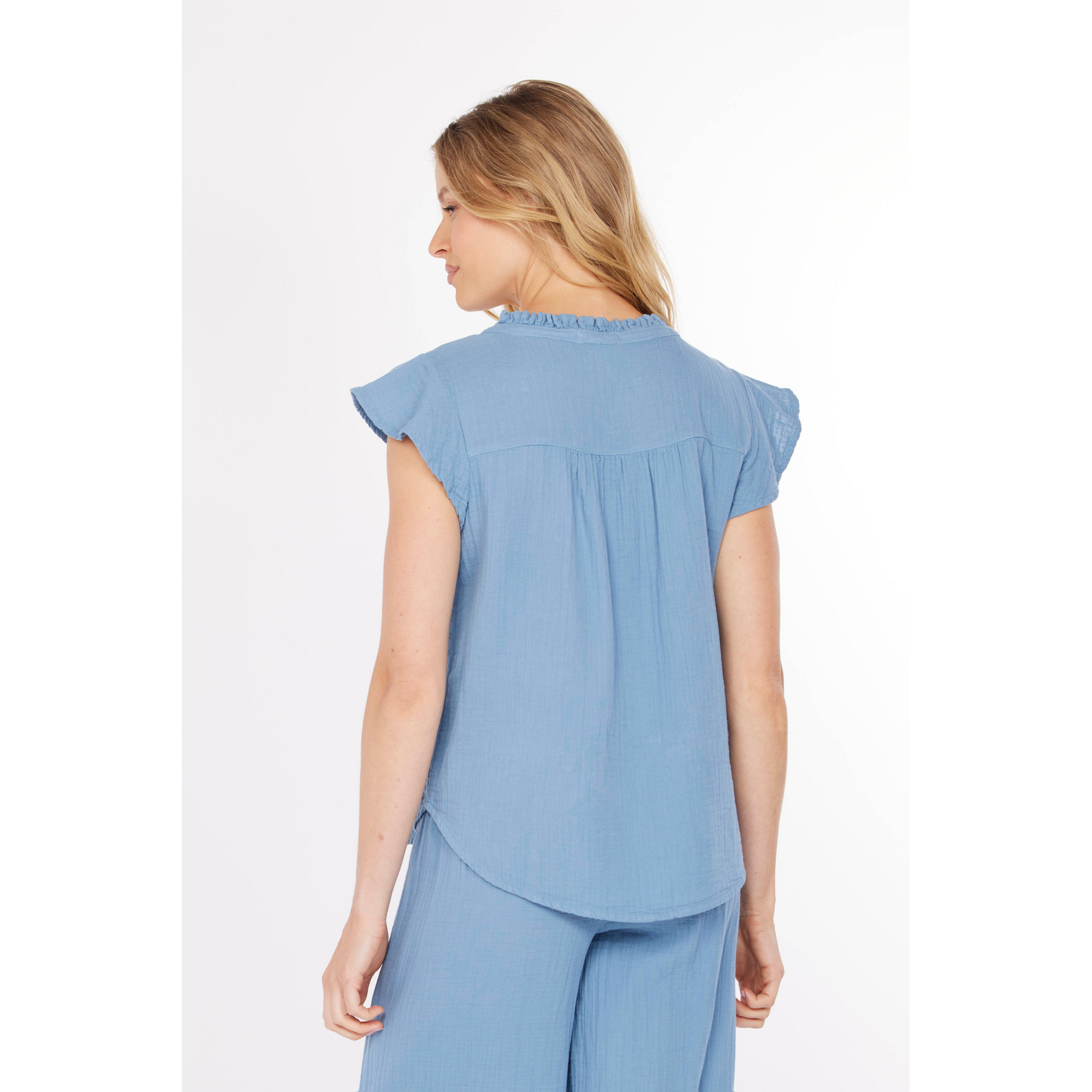 Mododoc Mododoc Flounce Cap Sleeve Ruffle Neck Henley