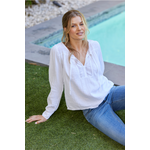 Mododoc Mododoc Long Sleeve Flowy Top with Lace Yoke