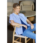 Mododoc Mododoc Half Sleeve Button Front Top - White/Denim Stripe