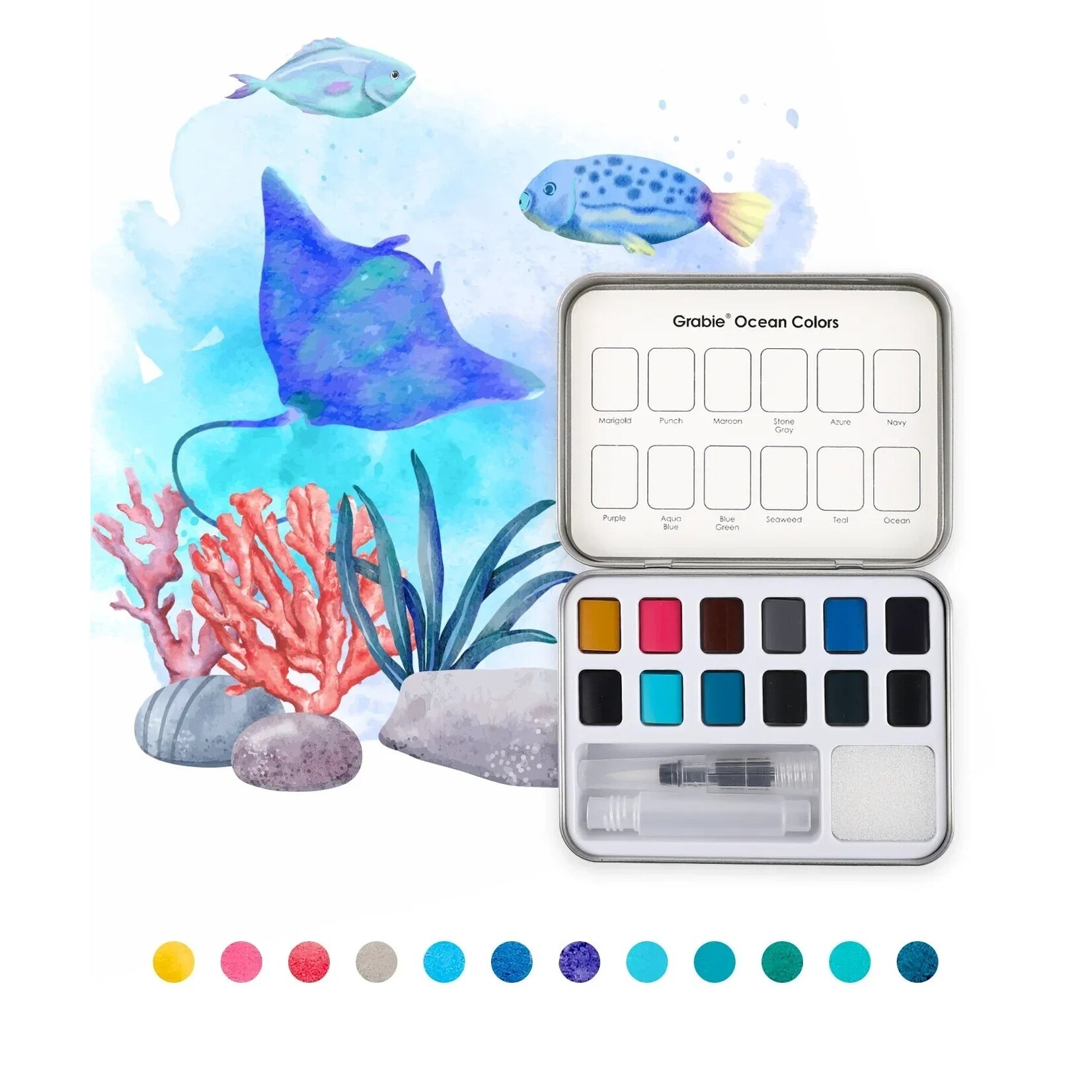 Grabie Grabie Art Watercolor Pocket Set  of 12 with Brush