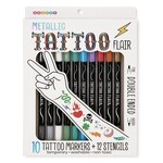 Snifty Metallic Tattoo Flair 10 Tattoo Markers + 12 Stencils