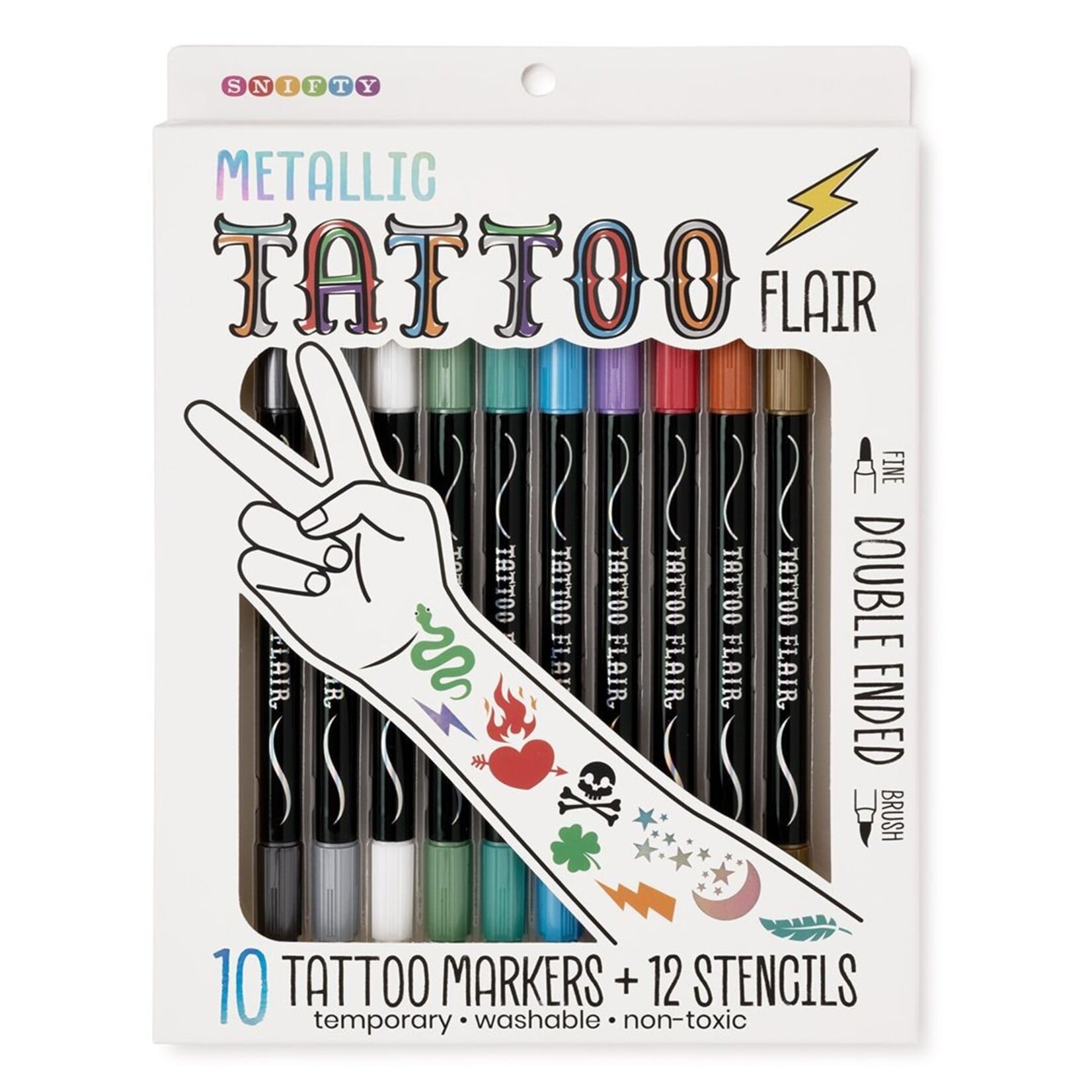 Snifty Metallic Tattoo Flair 10 Tattoo Markers + 12 Stencils