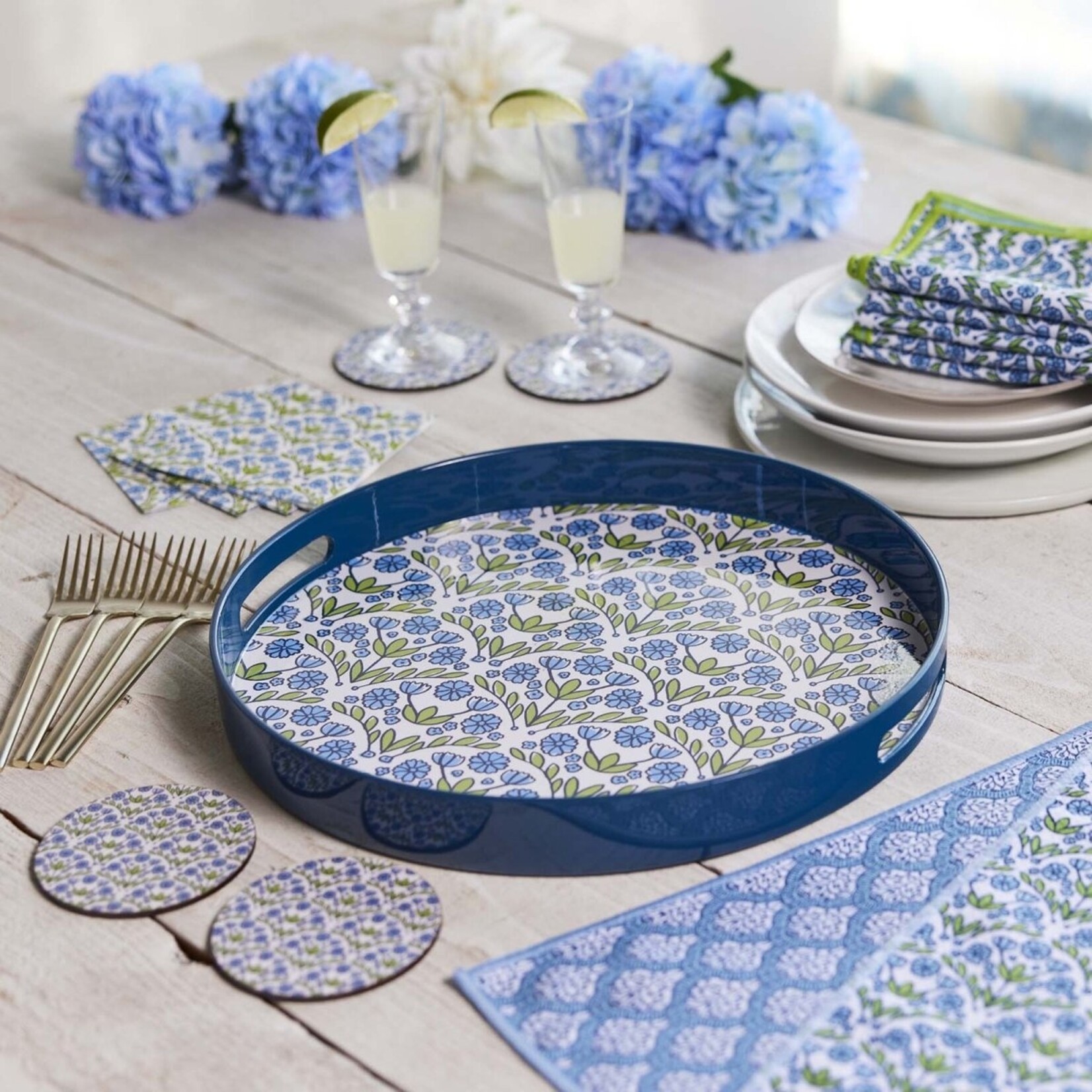 Rockflowerpaper Blaire  Blue 15" Round Tray
