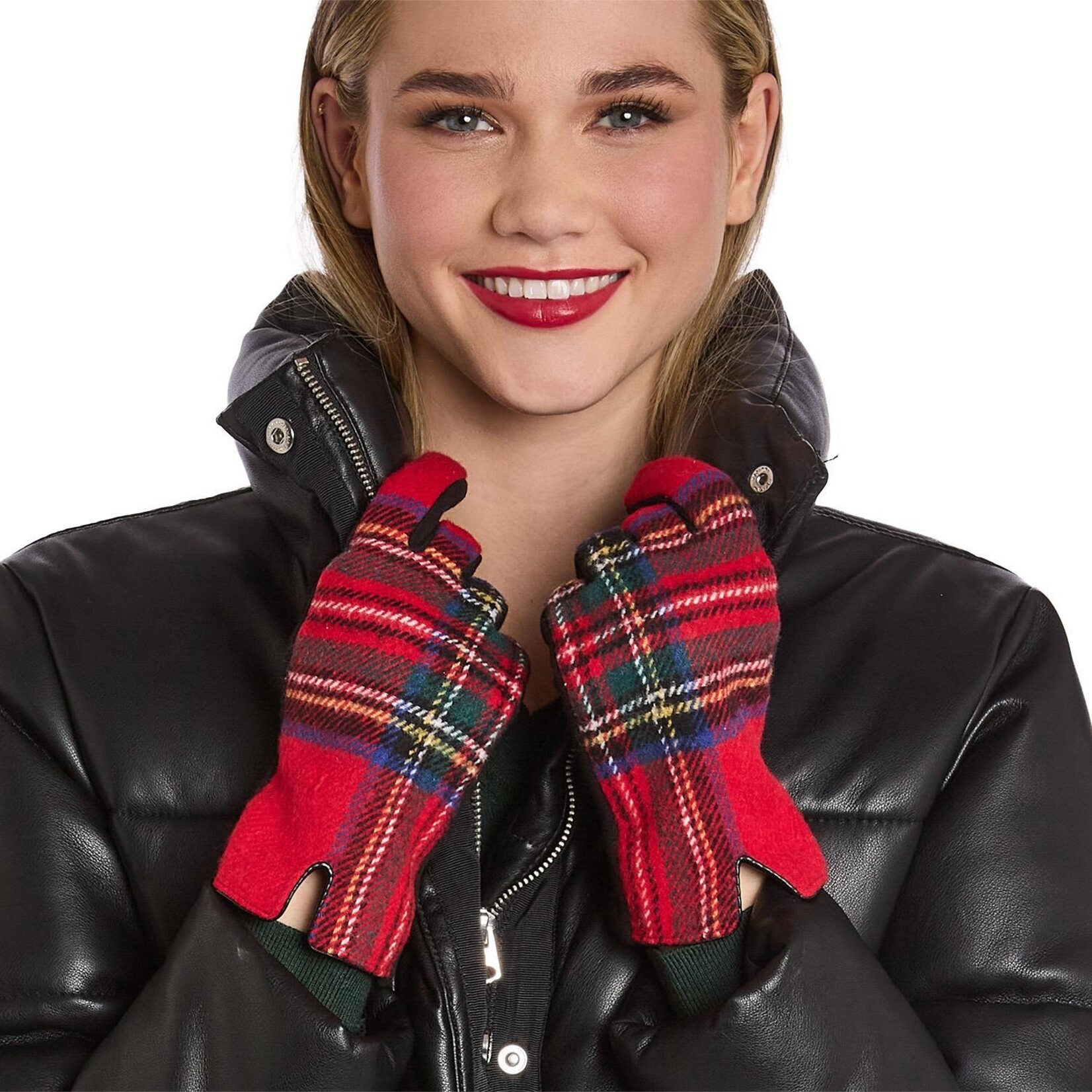 Two's Company Royal Tartan Gloves with Microsuede Palm with Touchscreen Fingertips