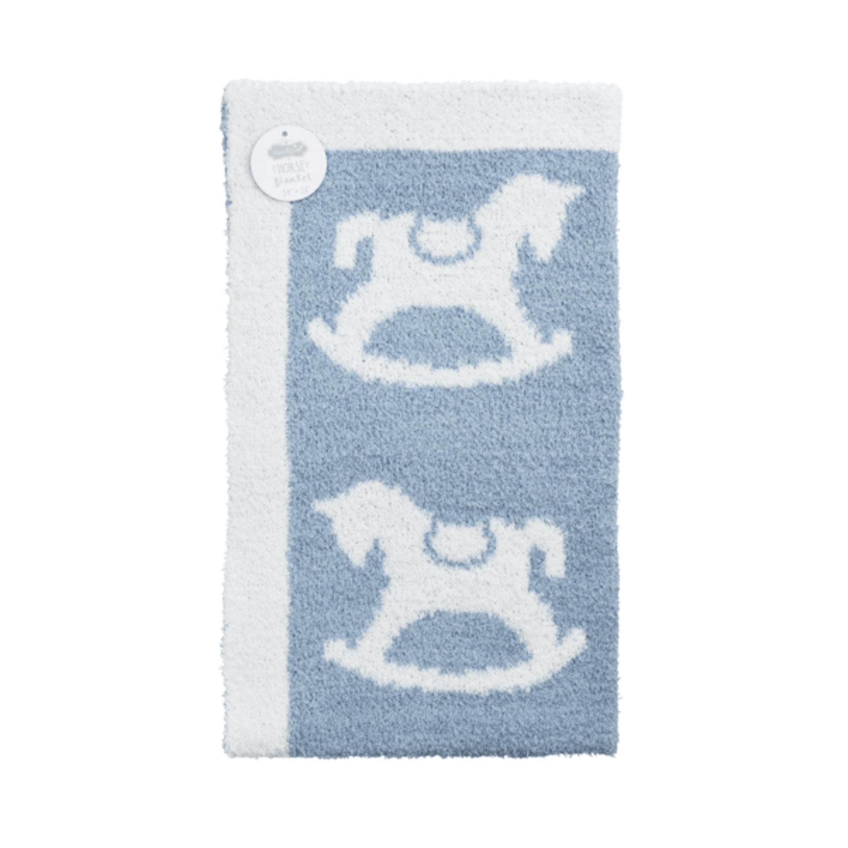 Mud Pie Blue Rocking Horse Chenille Blanket