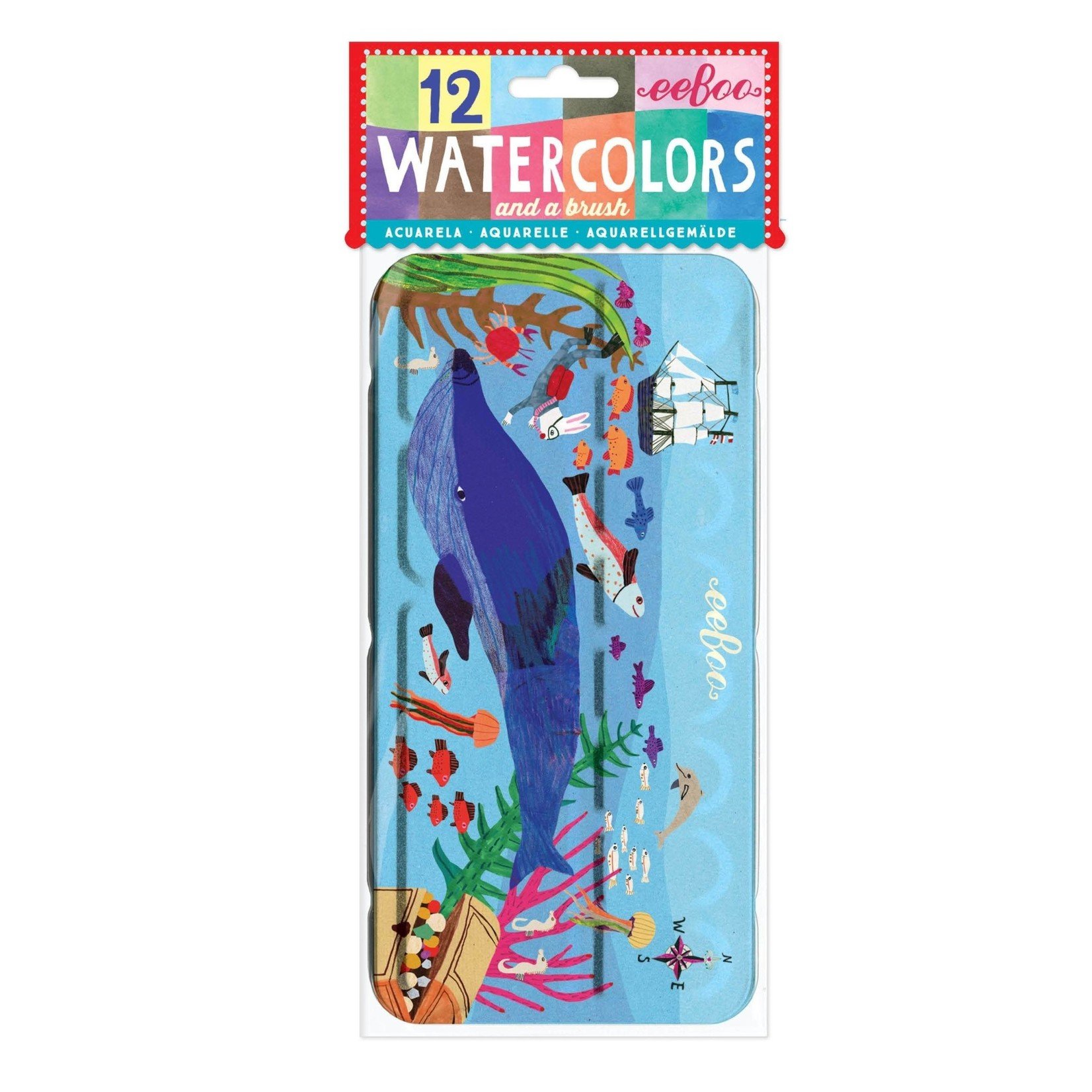 eeBoo IN THE SEA 12 WATERCOLORS TIN