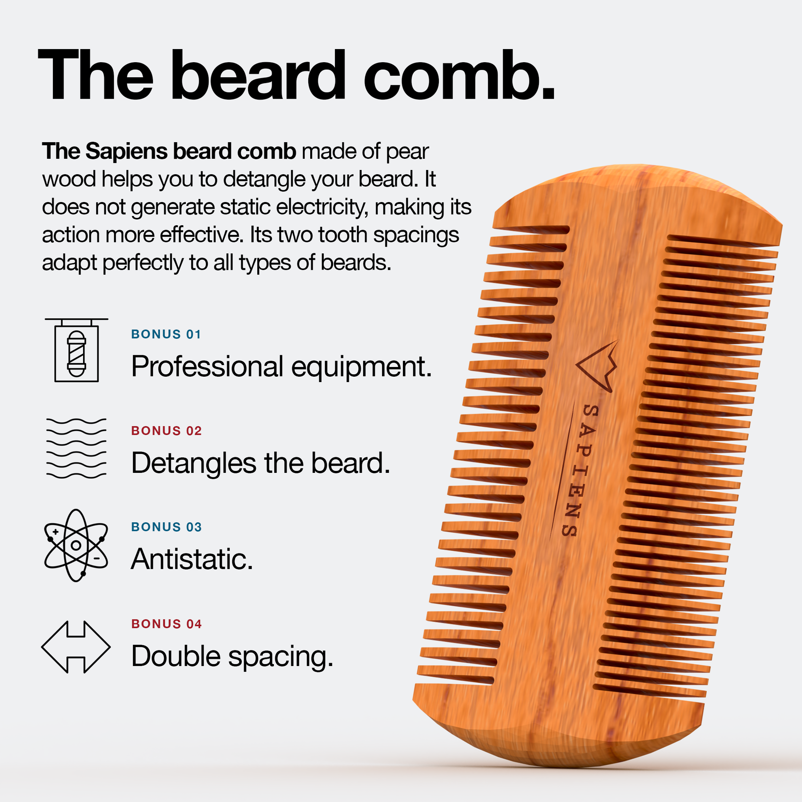 Sapiens. Pear Wood Beard Comb