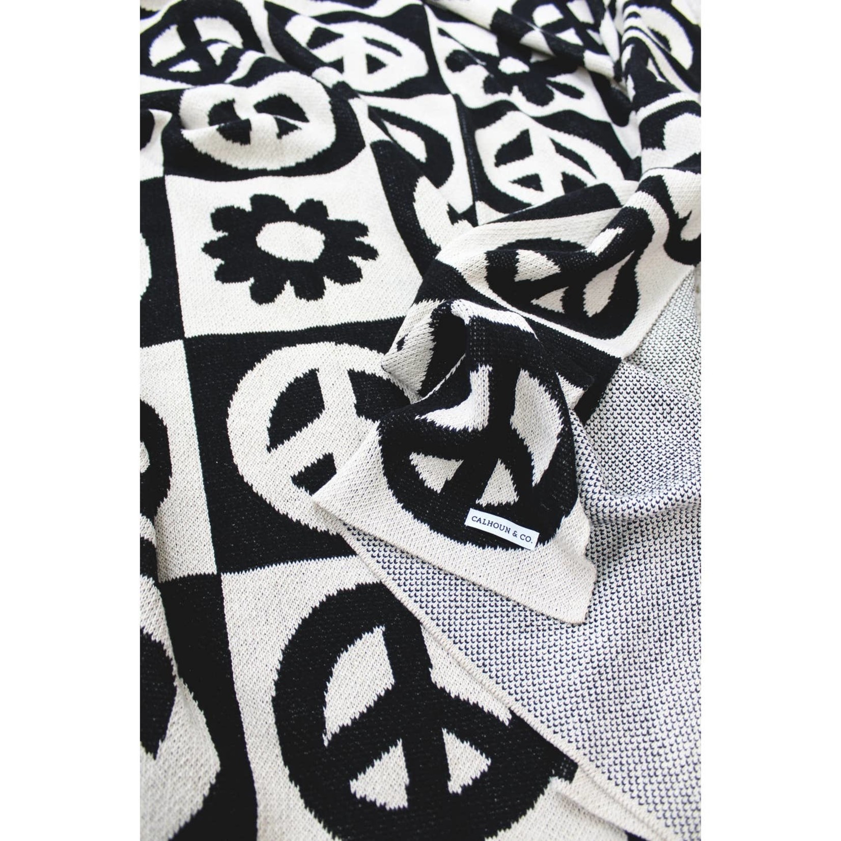Calhoun & Co. Peace Please Checkered Knit Throw Blanket with Flowers