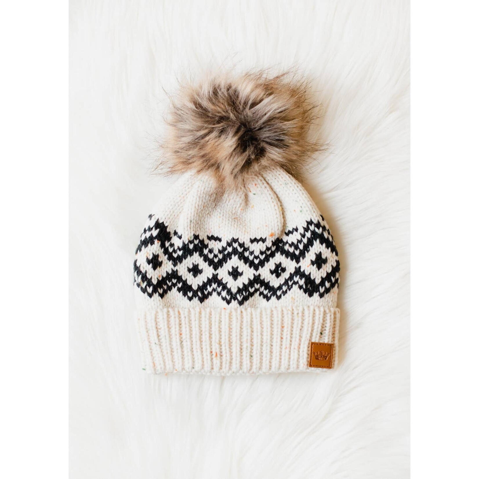 Panache Apparel Co. Cream & Charcoal Speckled Pattern Pom Hat