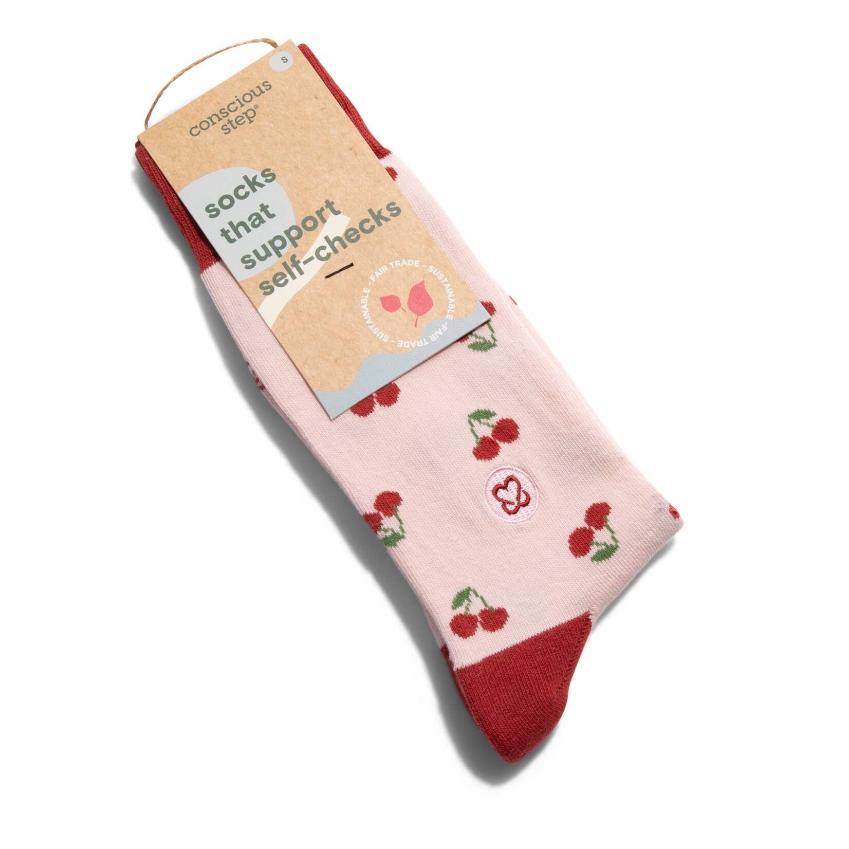 Conscious Step Socks that Support Self-Checks (Pink Cherries) MD