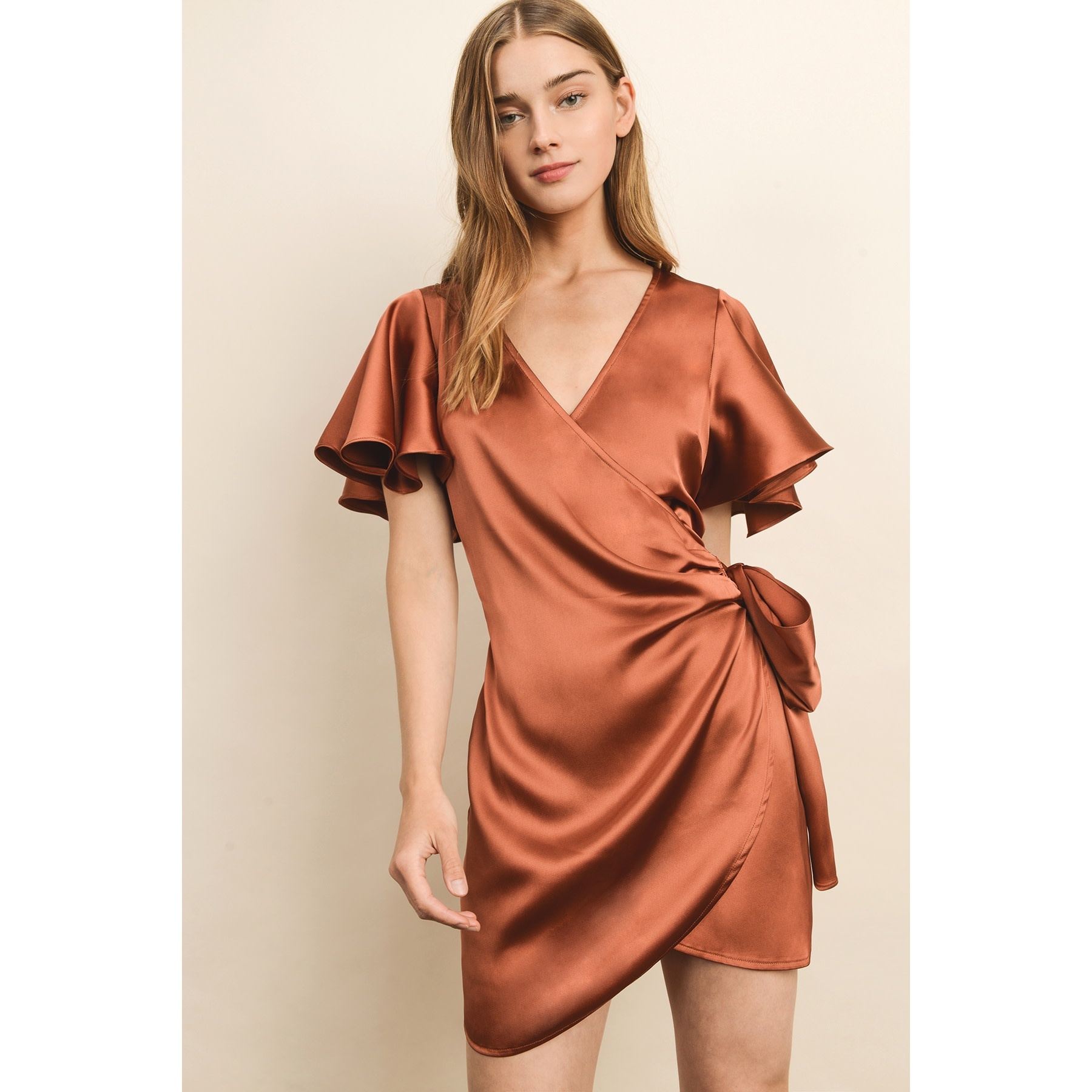 Satin Tulip Wrap Dress Mauve - London Brigitte LLC