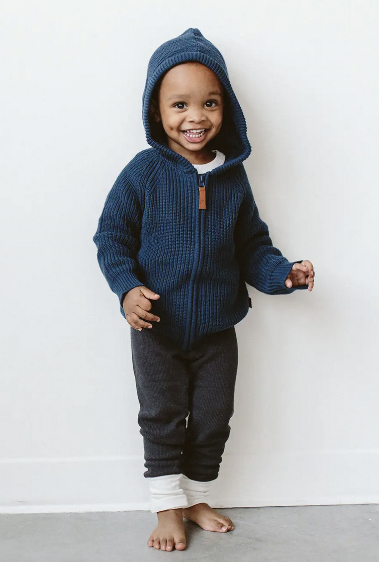 Organic Cotton Kids Knit Hoodie - Winter Storm