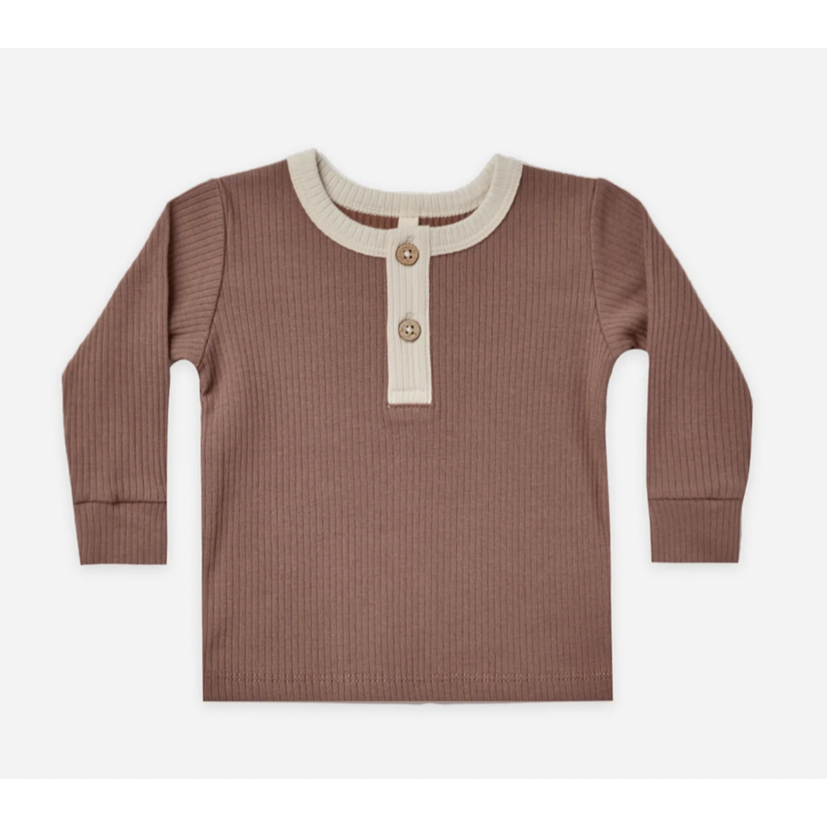 Quincy Mae Ribbed Long Sleeve Henley - Pecan