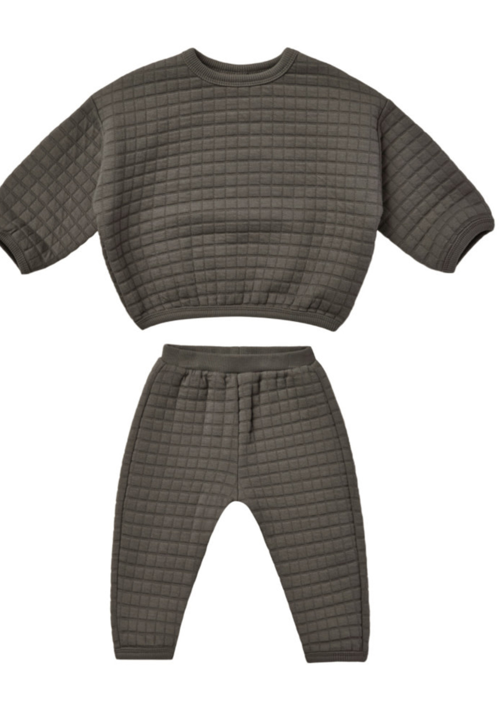 Quincy Mae QUILTED SWEATER + PANT SET | CHARCOAL