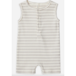 Quincy Mae Ribbed Henley Romper | Silver Stripe
