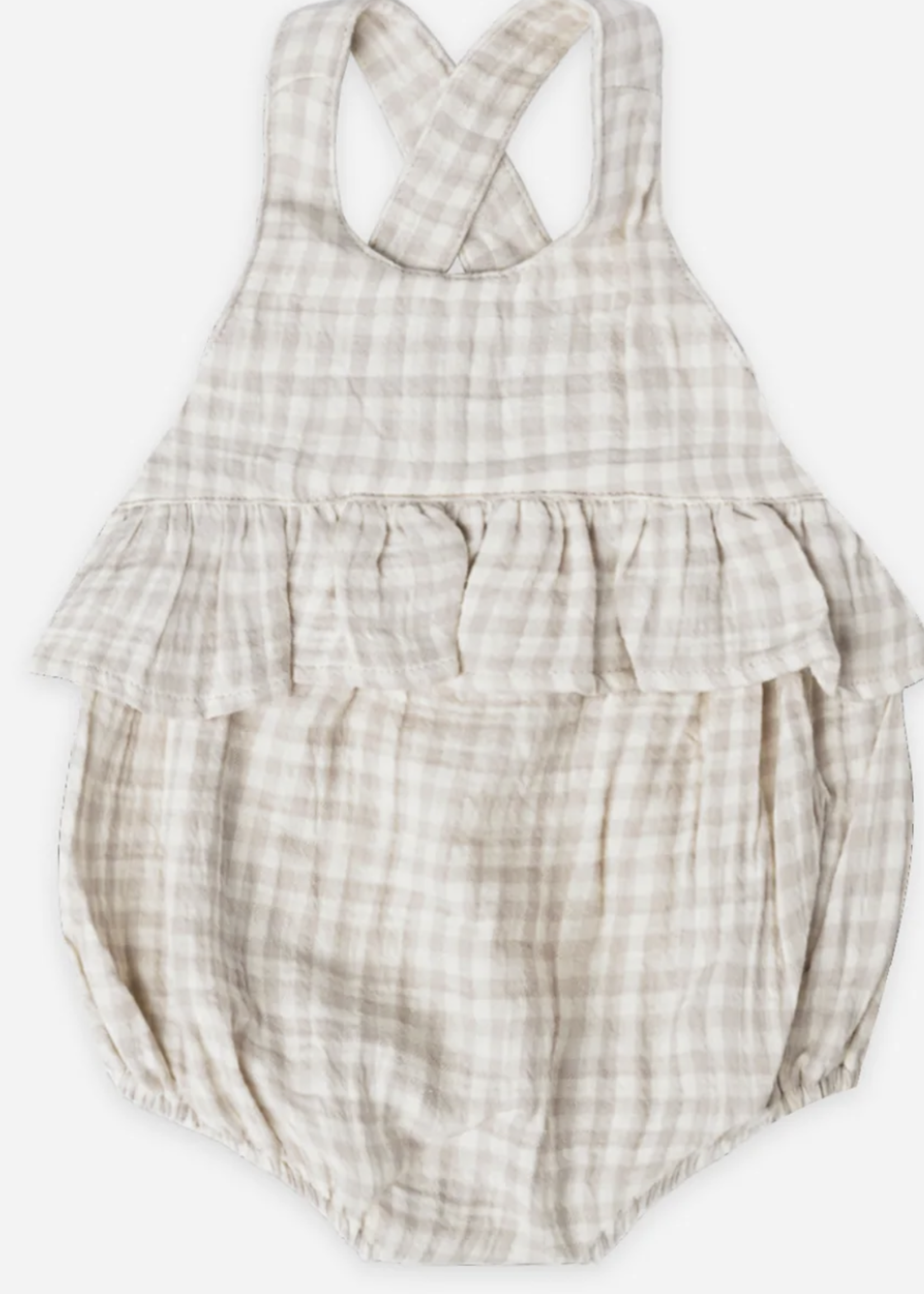 Quincy Mae Penny Romper | Silver Gingham