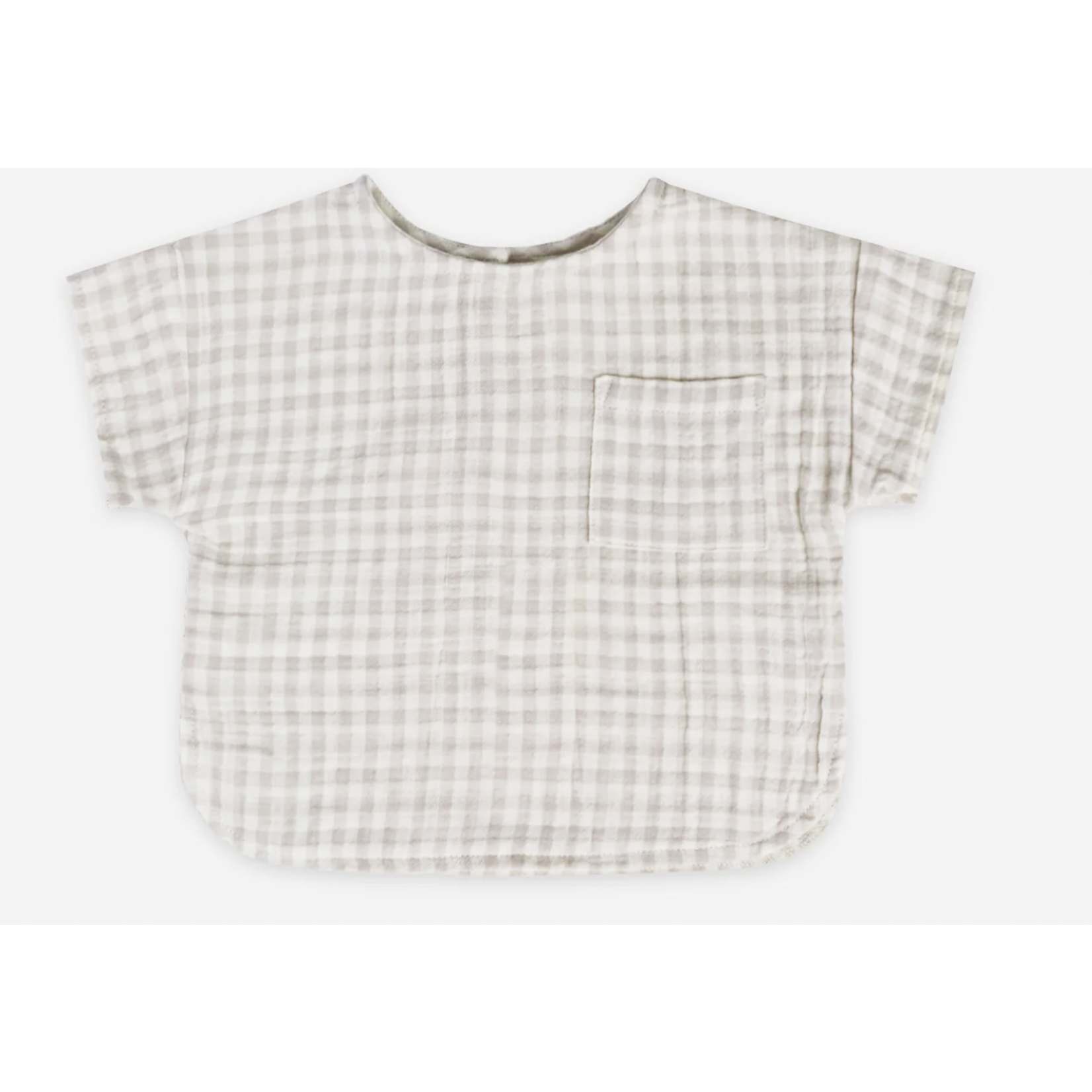 Quincy Mae Woven Boxy Top | Silver Gingham