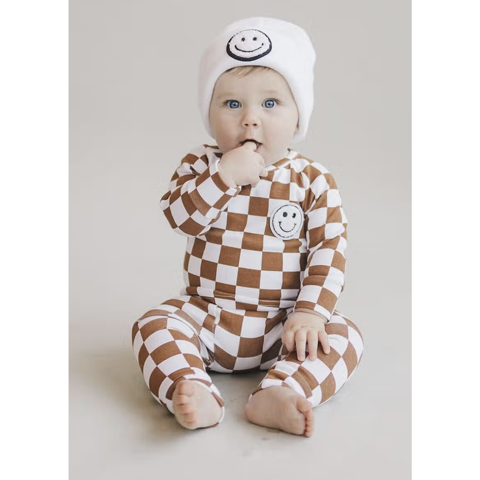 Lucky Panda Kids Checkered Smiley Lounge Set