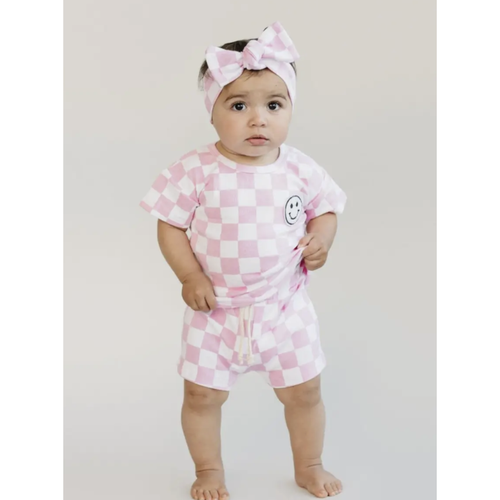 Lucky Panda Kids Checkered Shorts Set | Pink