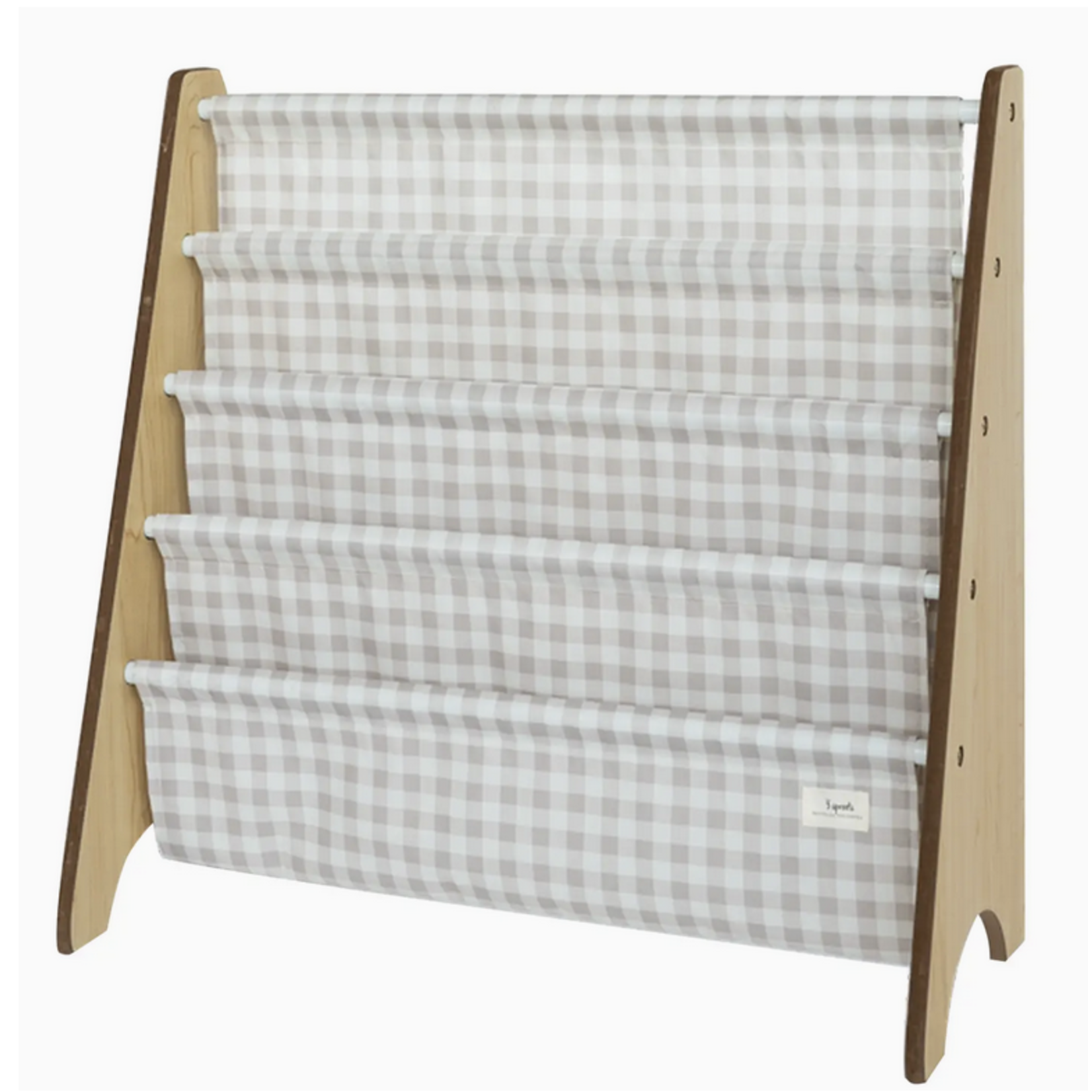 3 Sprouts Recycled Fabric Kids Book Rack - Gingham Beige