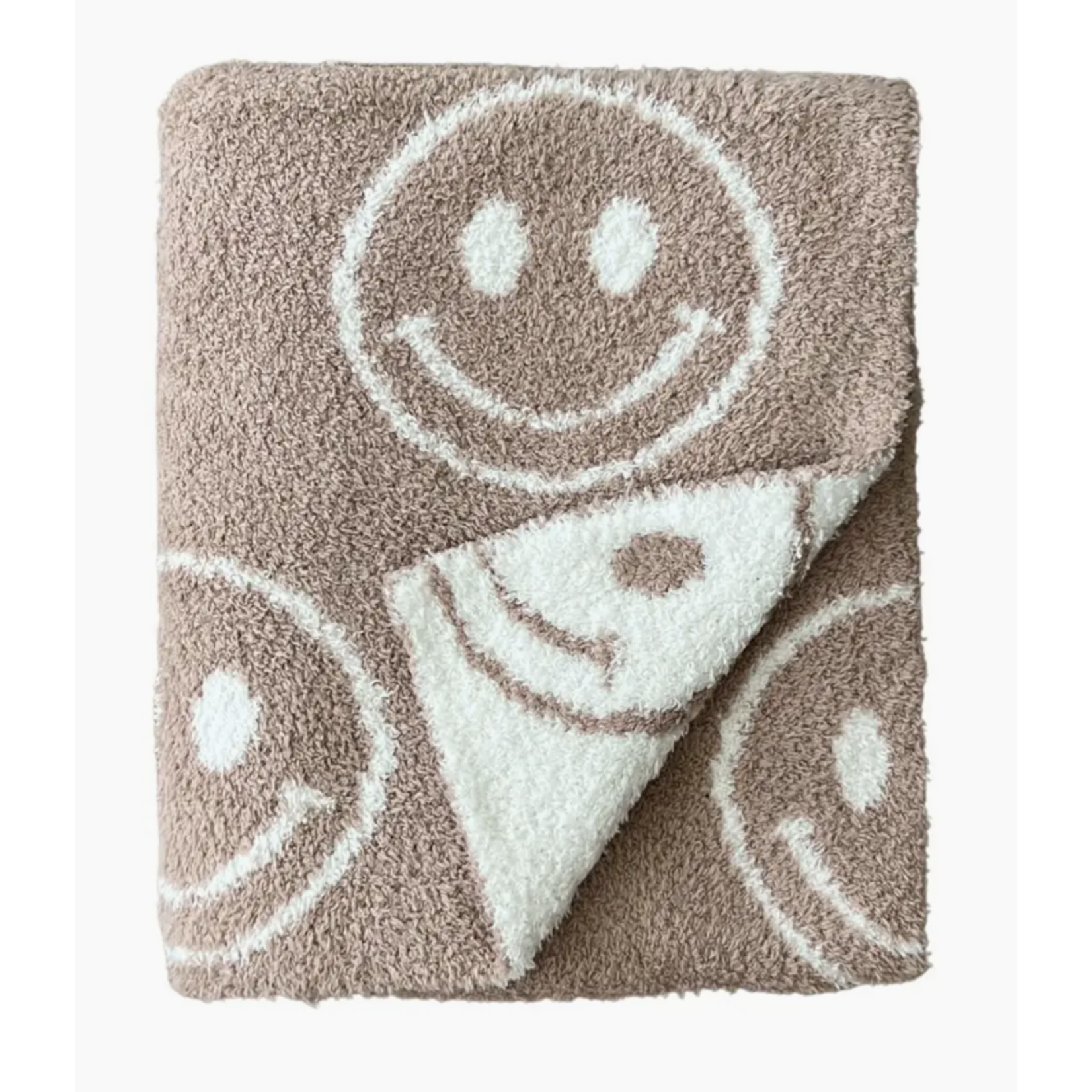 Lucky Panda Kids Smiley Fuzzy Blanket | Latte