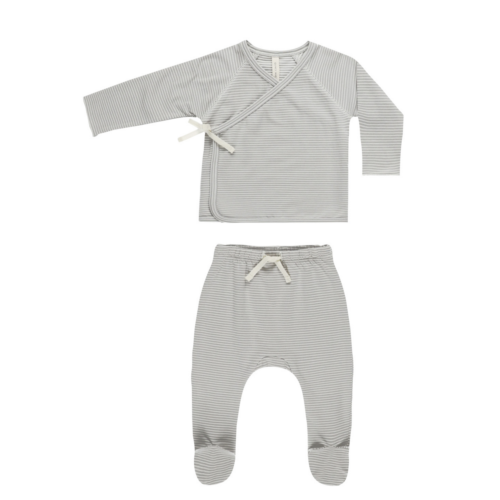 Quincy Mae WRAP TOP + FOOTED PANT SET || BLUE MICRO STRIPE