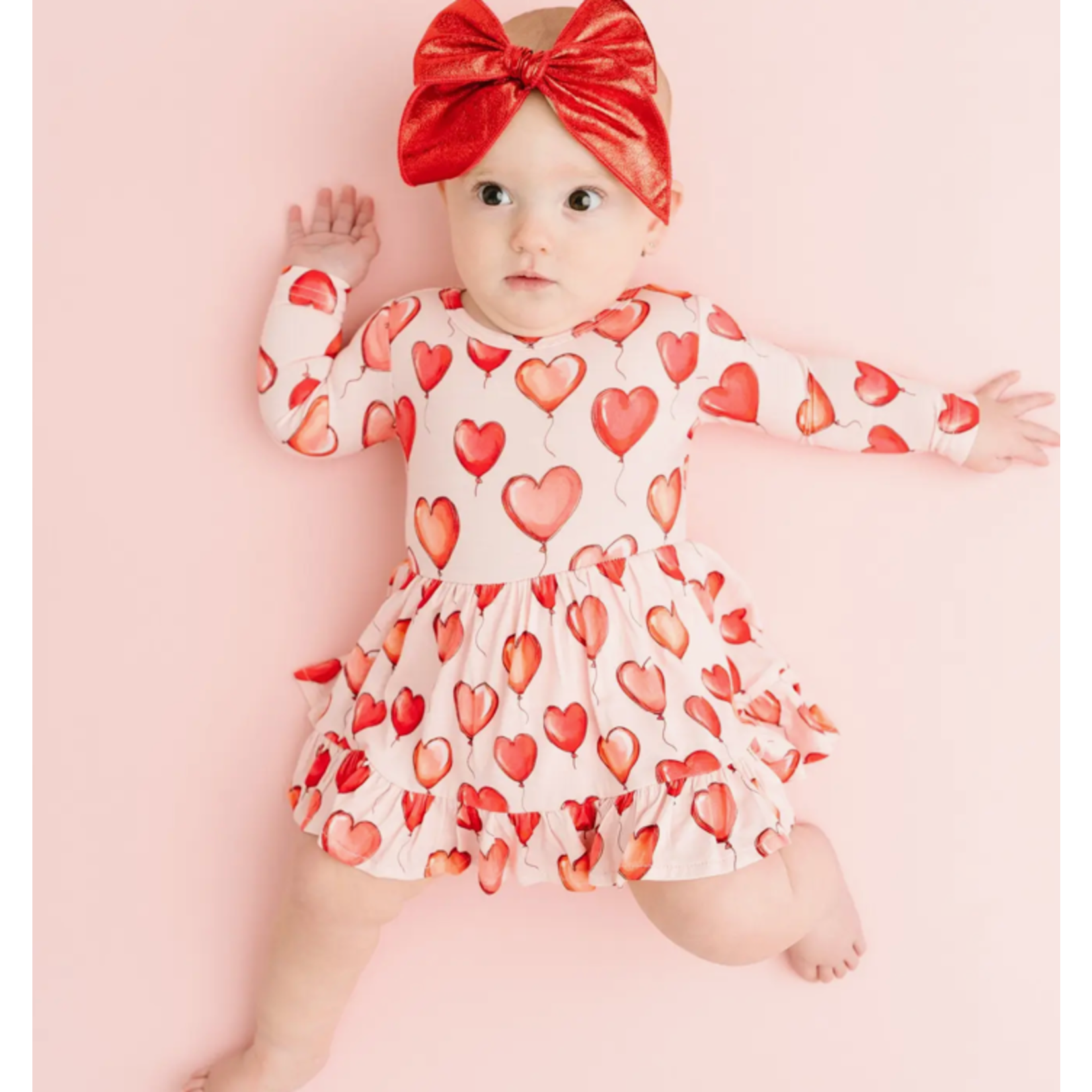 Little One Shop Red Heart Balloons Bodysuit Dress