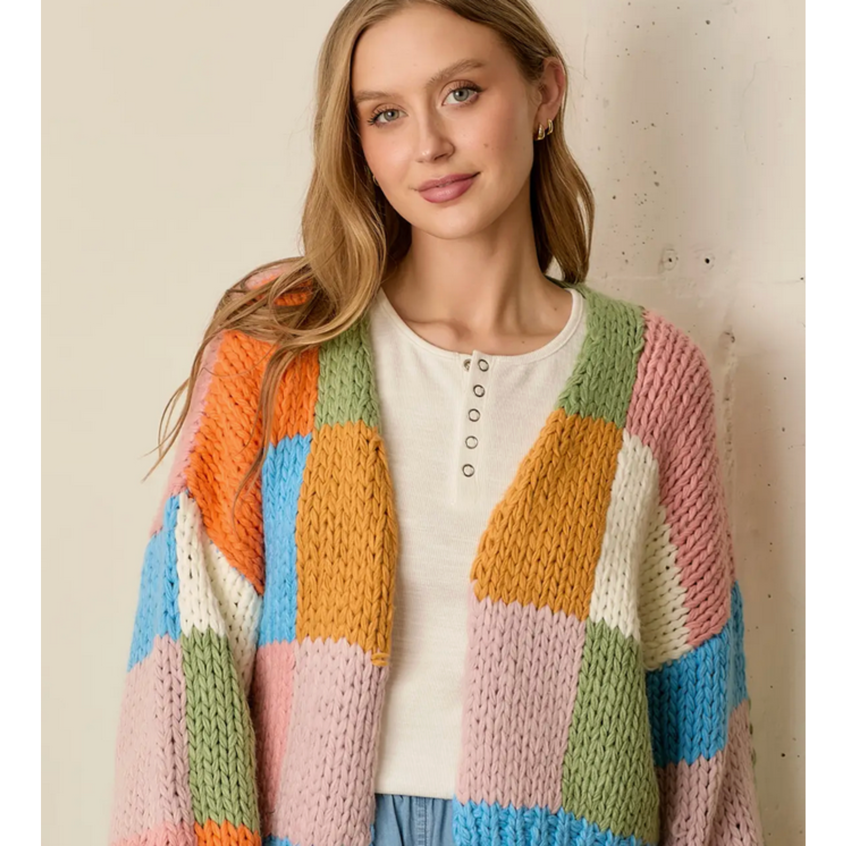 Polagram by Wellmade USA Cardigan Sweater- Multi Color