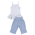Angel Dear Blue Calico Floral Rib Tank And Smocked Muslin Waist Pants