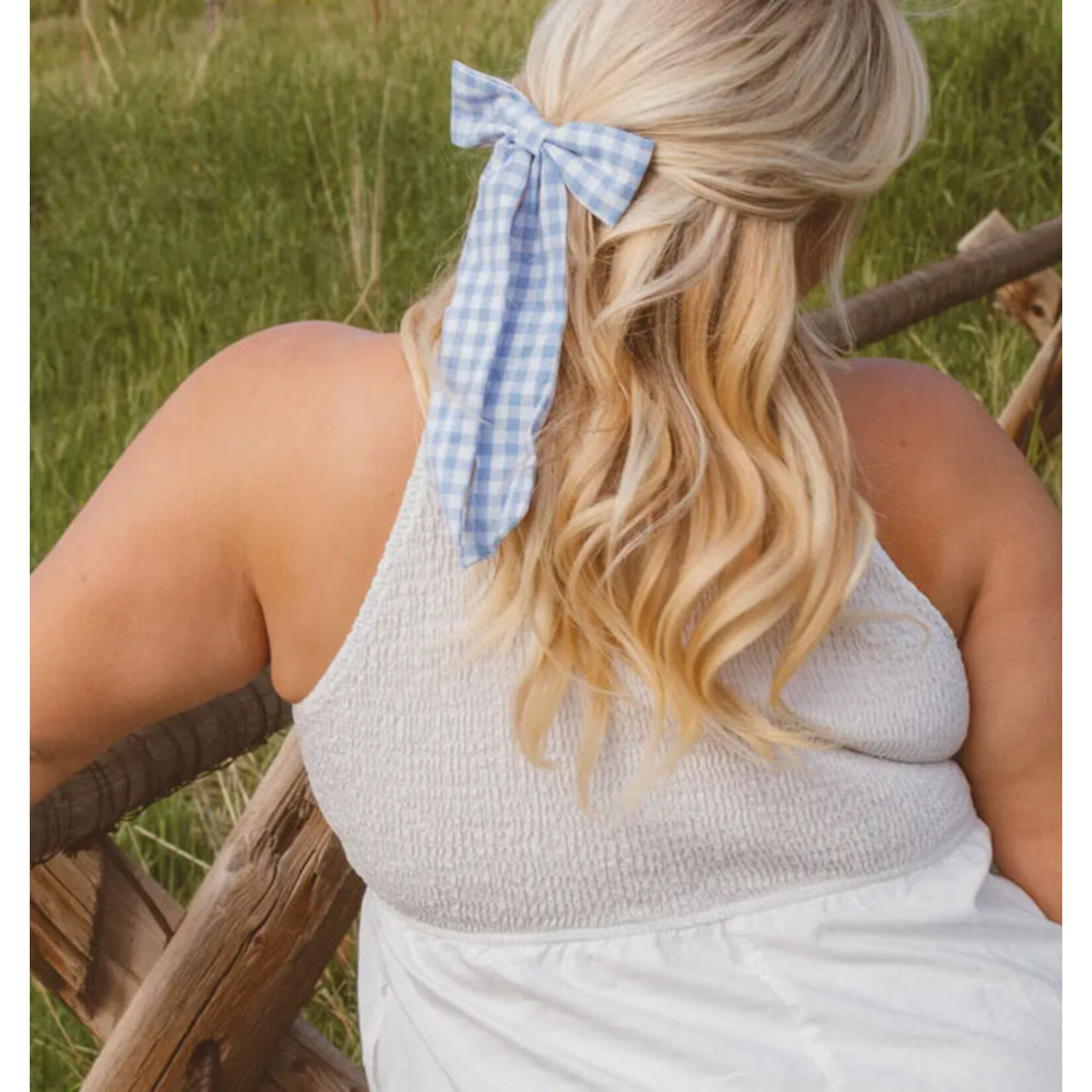 Shop ANDI Blue Gingham Bow Barrette