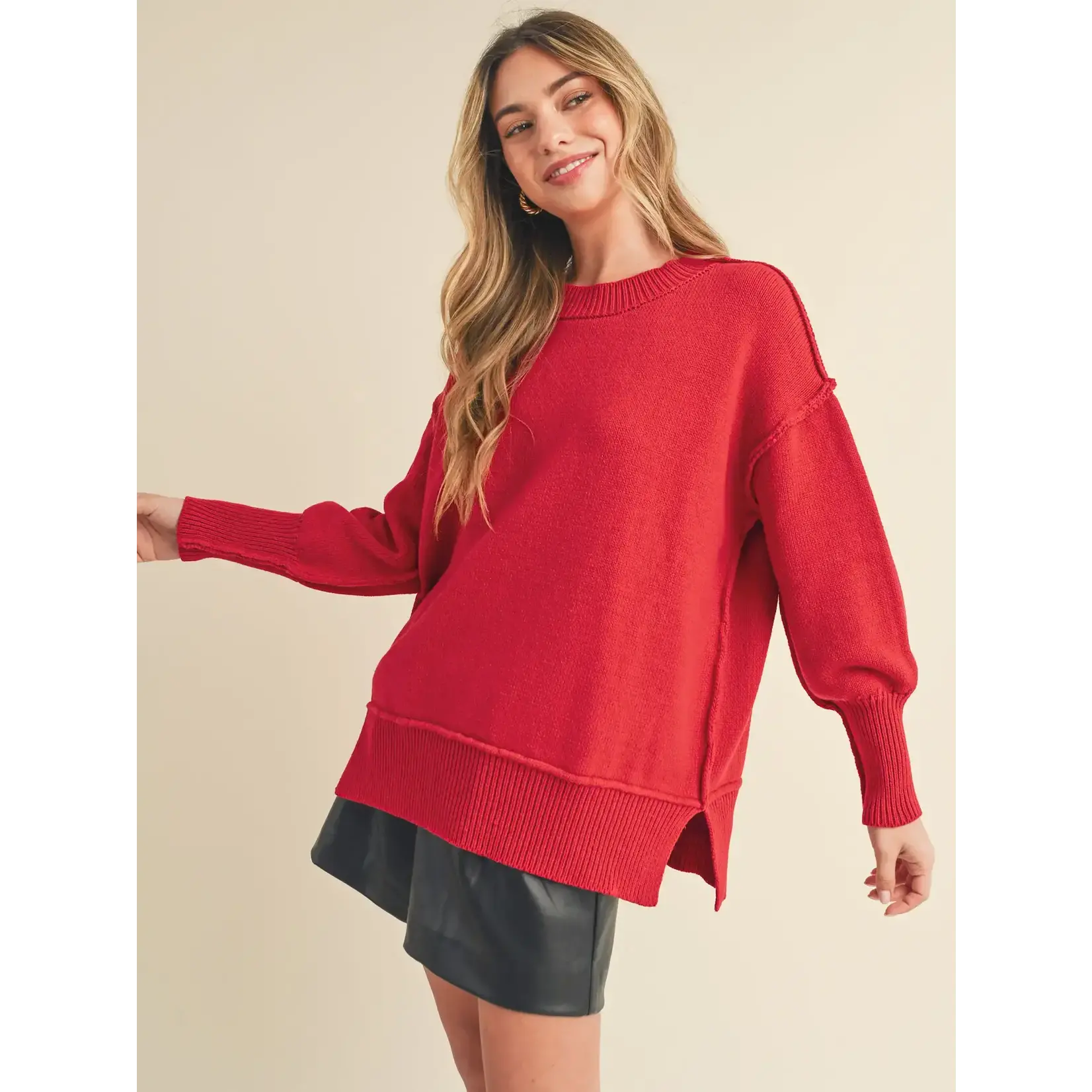 AEMI + CO Red Oversized Sweater