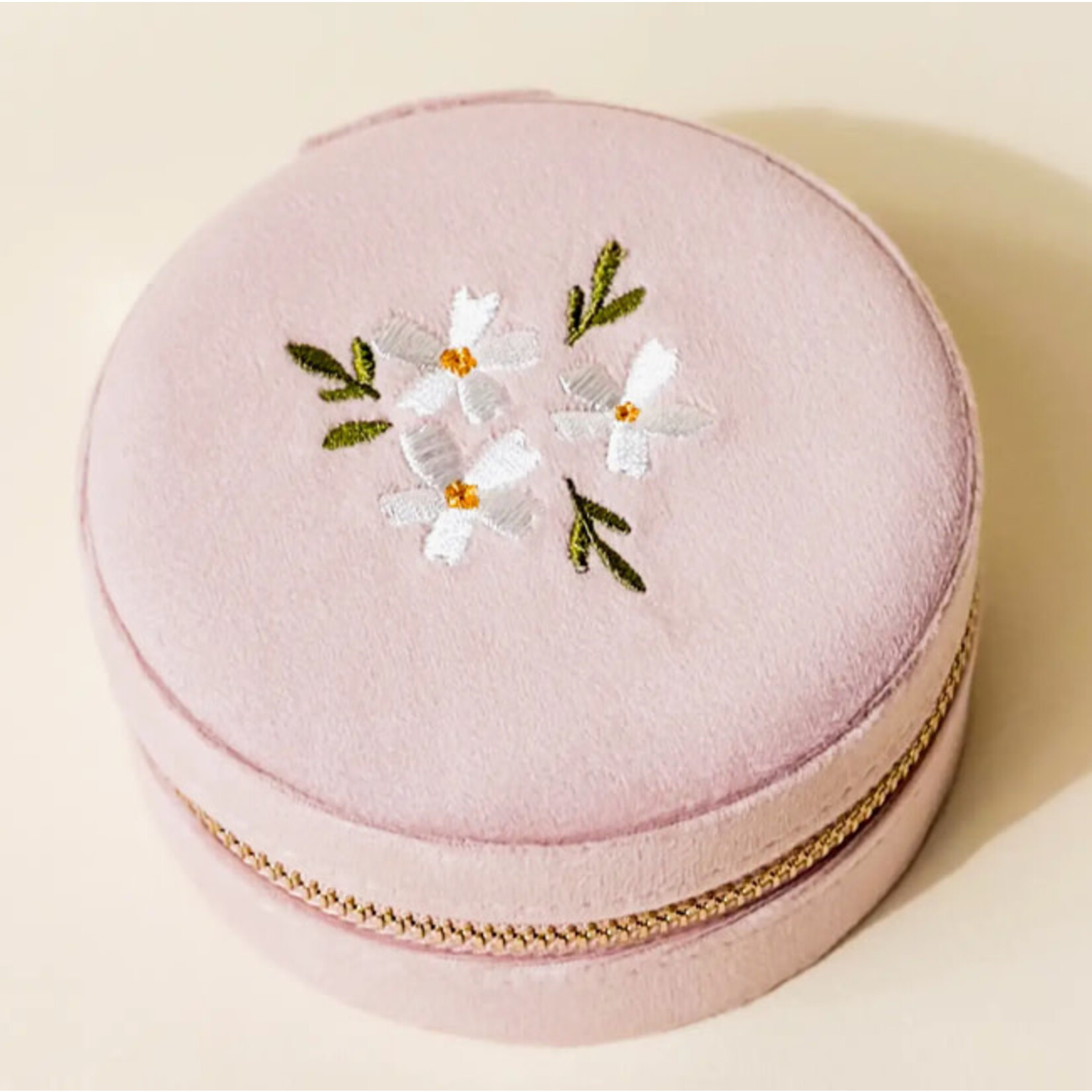 Darling Effect Round Velvet Jewelry Case-Floral Blush